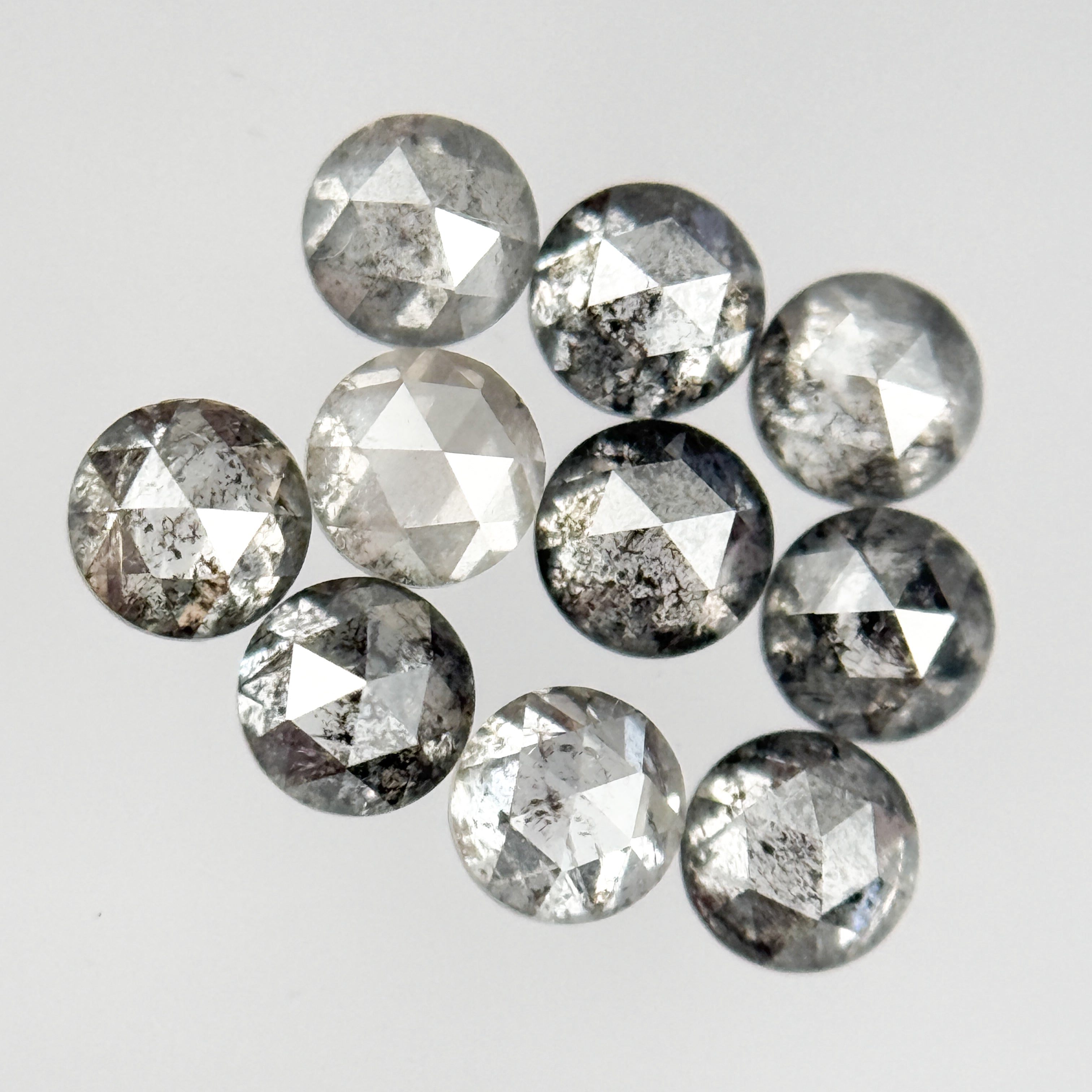 1.10 Ct Round Rose Cut Grey Natural Galaxy Salt and Pepper Diamond