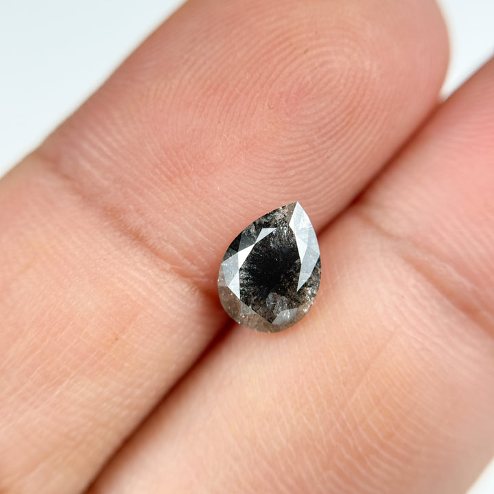 1.22 Ct Pear Rose Cut Grey Natural Salt and Pepper Diamond