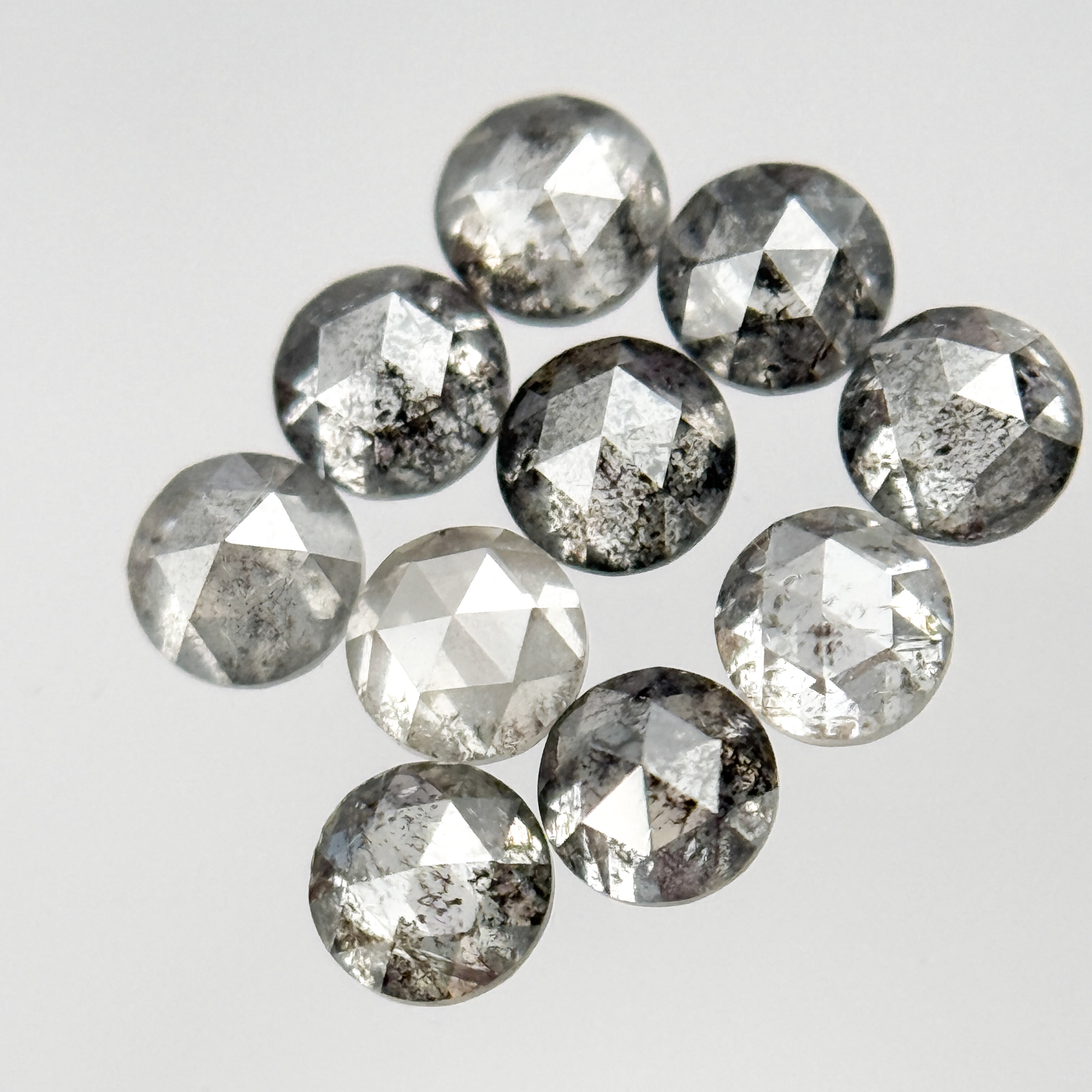 1.10 Ct Round Rose Cut Grey Natural Galaxy Salt and Pepper Diamond