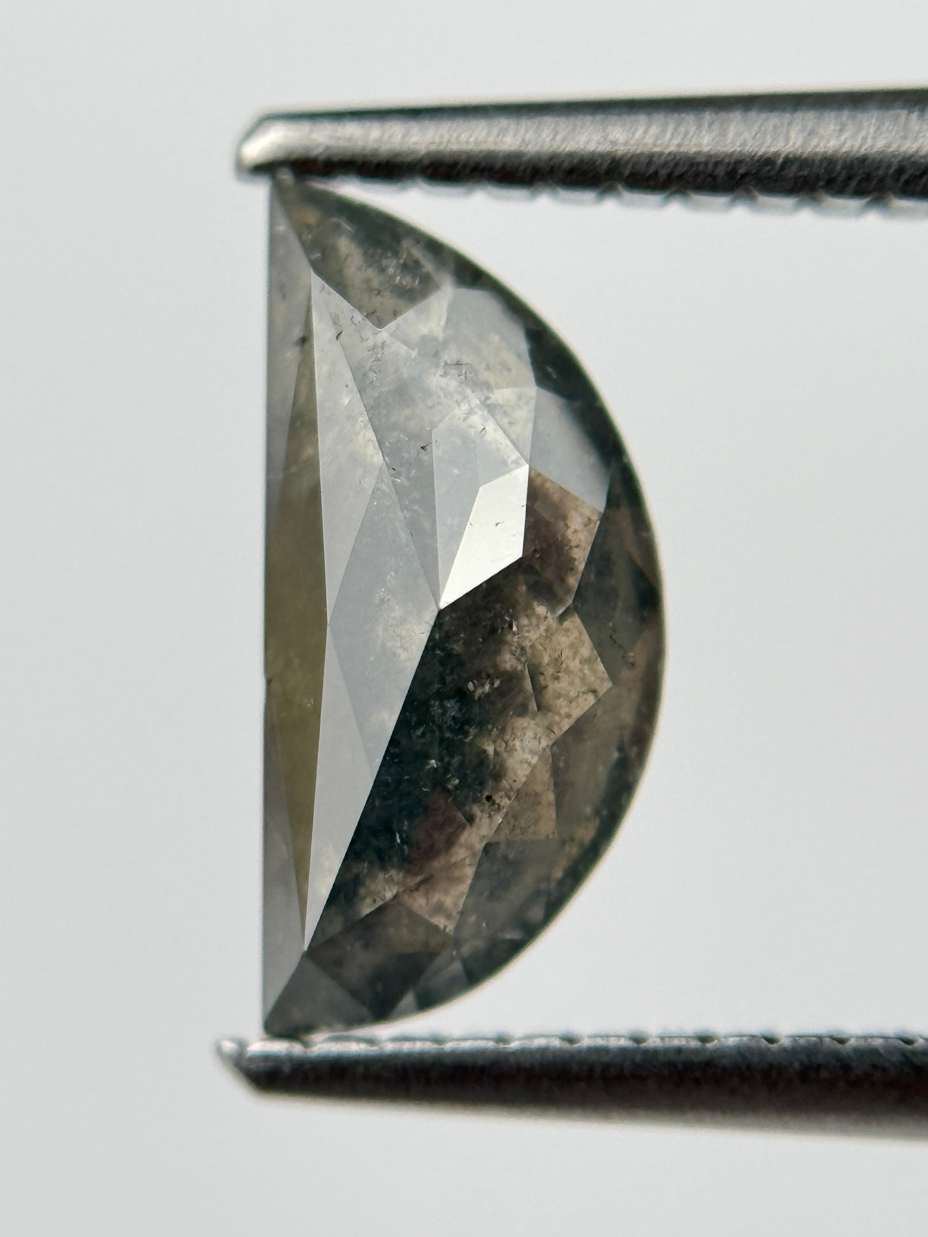 1.33 Ct Half Moon Rose Cut Grey Natural Salt and Pepper Diamond