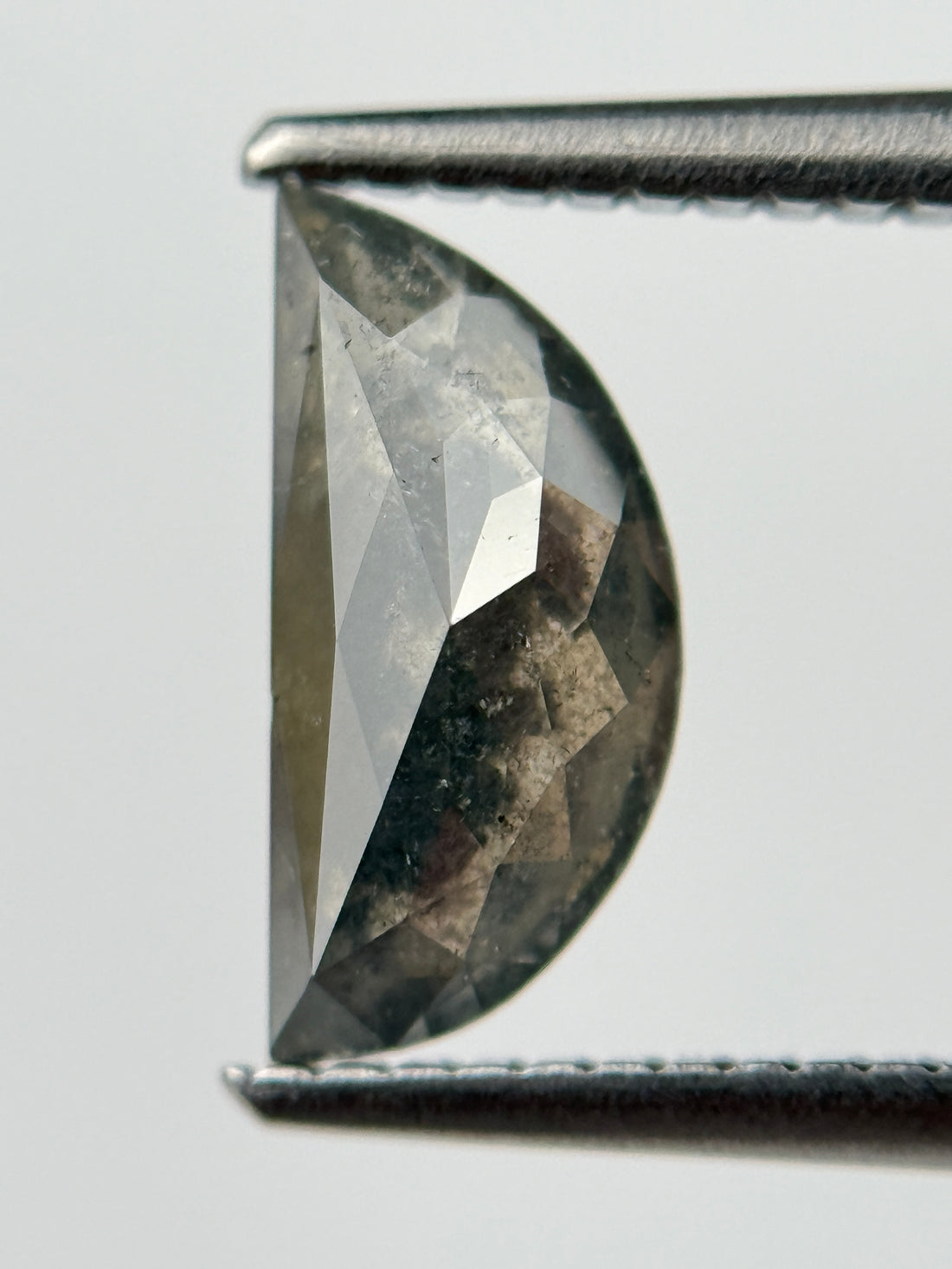1.33 Ct Half Moon Rose Cut Grey Natural Salt and Pepper Diamond