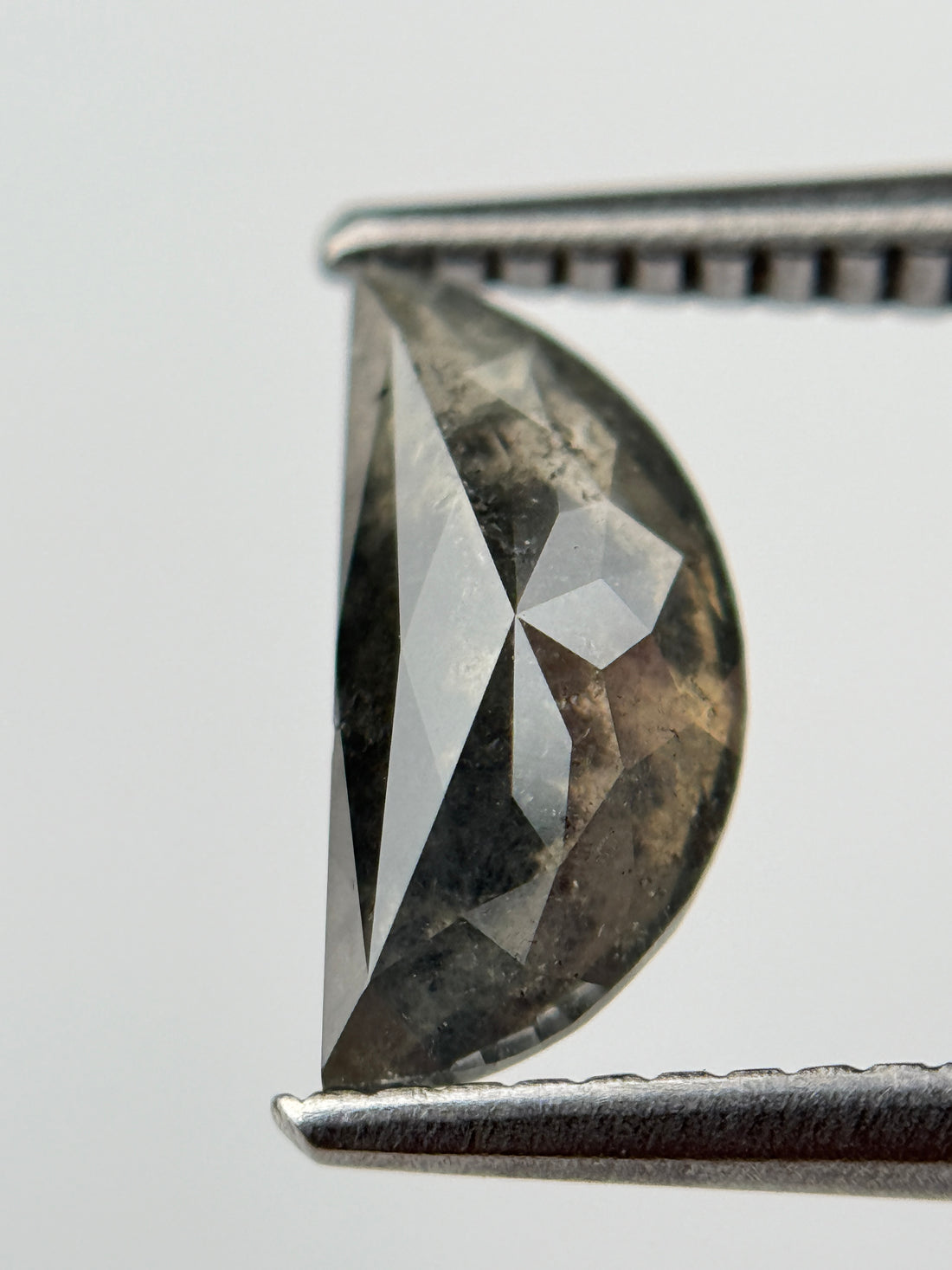 1.33 Ct Half Moon Rose Cut Grey Natural Salt and Pepper Diamond