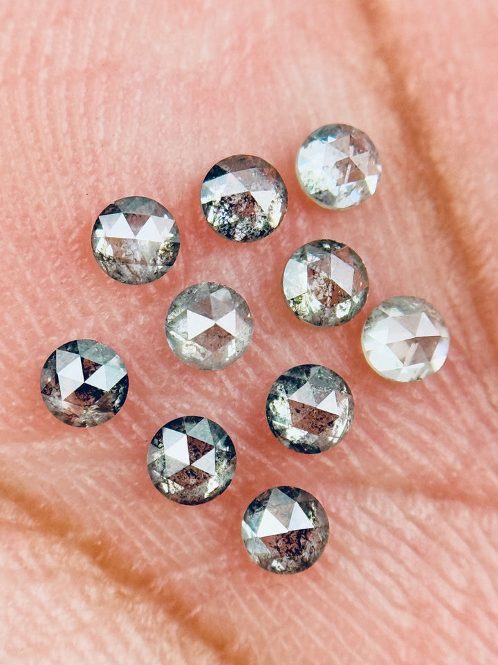 1.10 Ct Round Rose Cut Grey Natural Galaxy Salt and Pepper Diamond