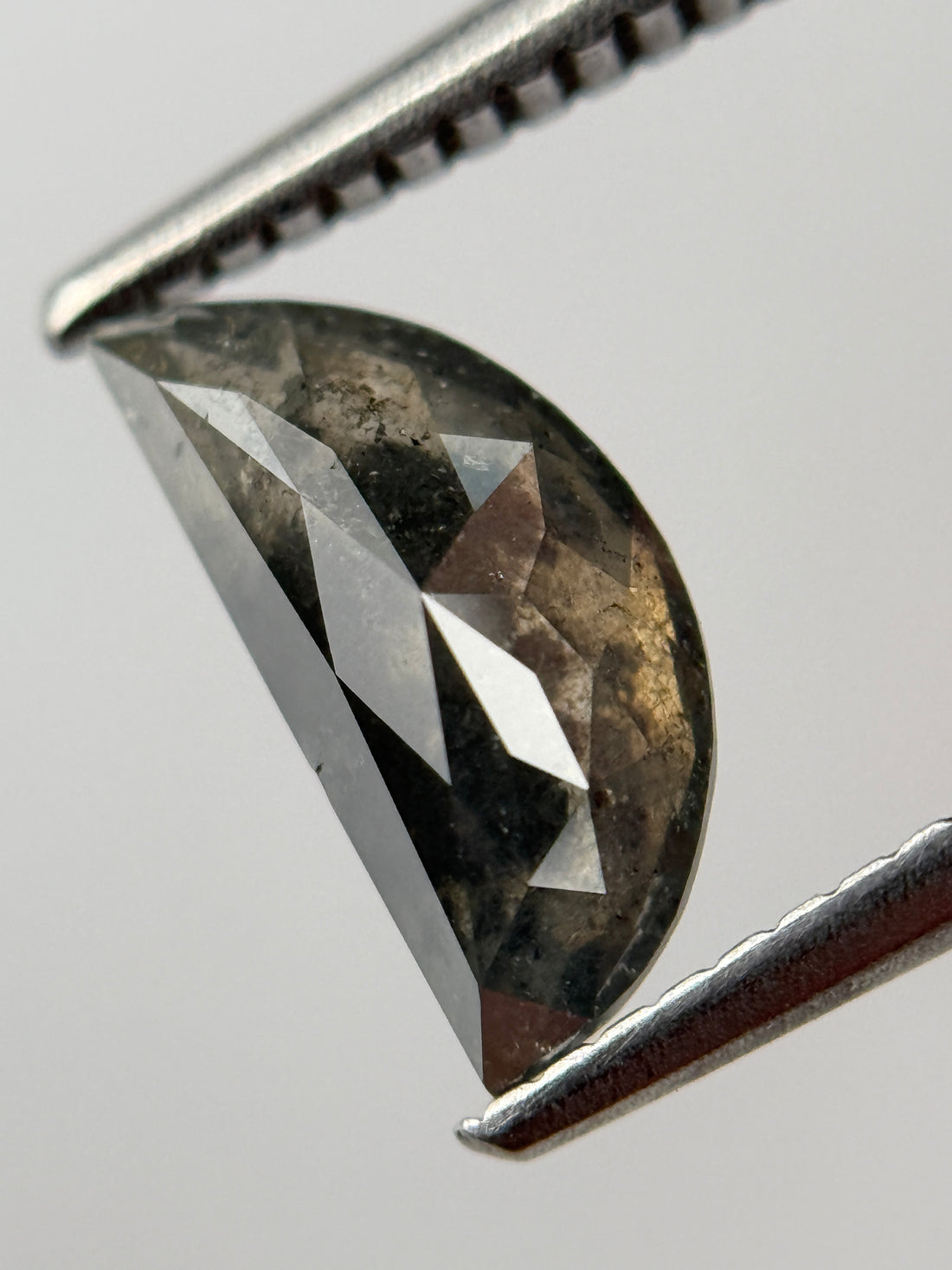 1.33 Ct Half Moon Rose Cut Grey Natural Salt and Pepper Diamond