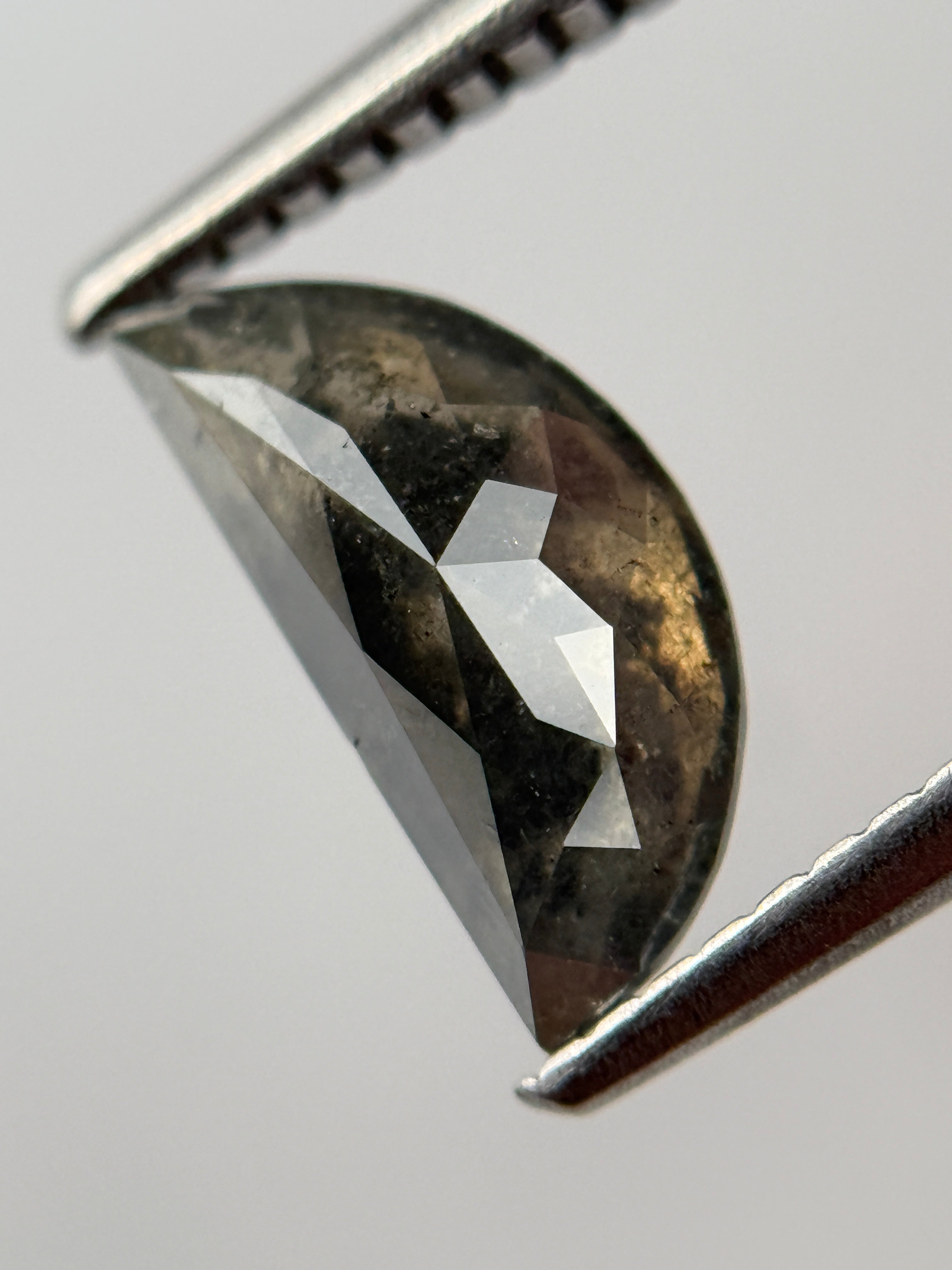 1.33 Ct Half Moon Rose Cut Grey Natural Salt and Pepper Diamond