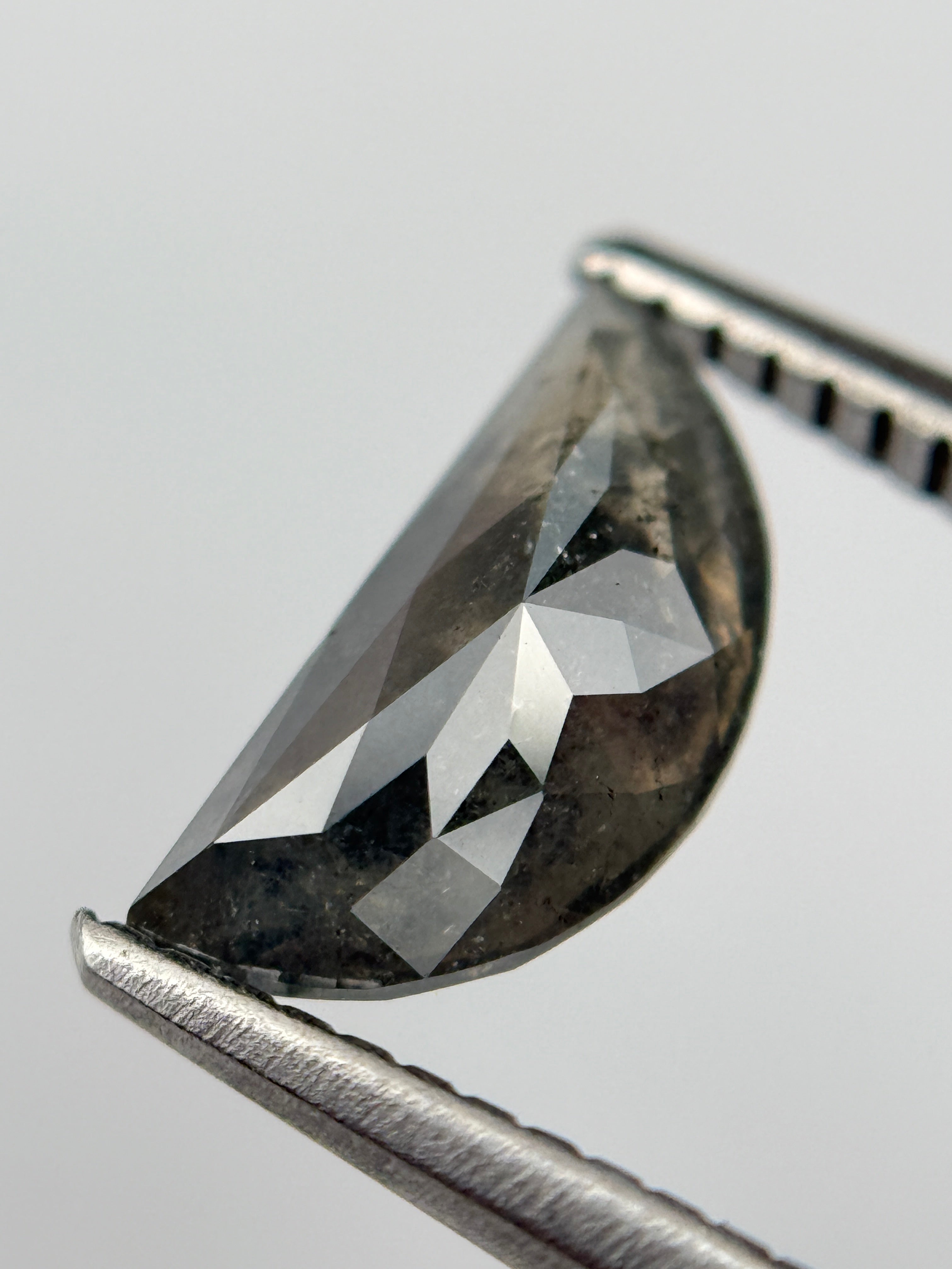1.33 Ct Half Moon Rose Cut Grey Natural Salt and Pepper Diamond