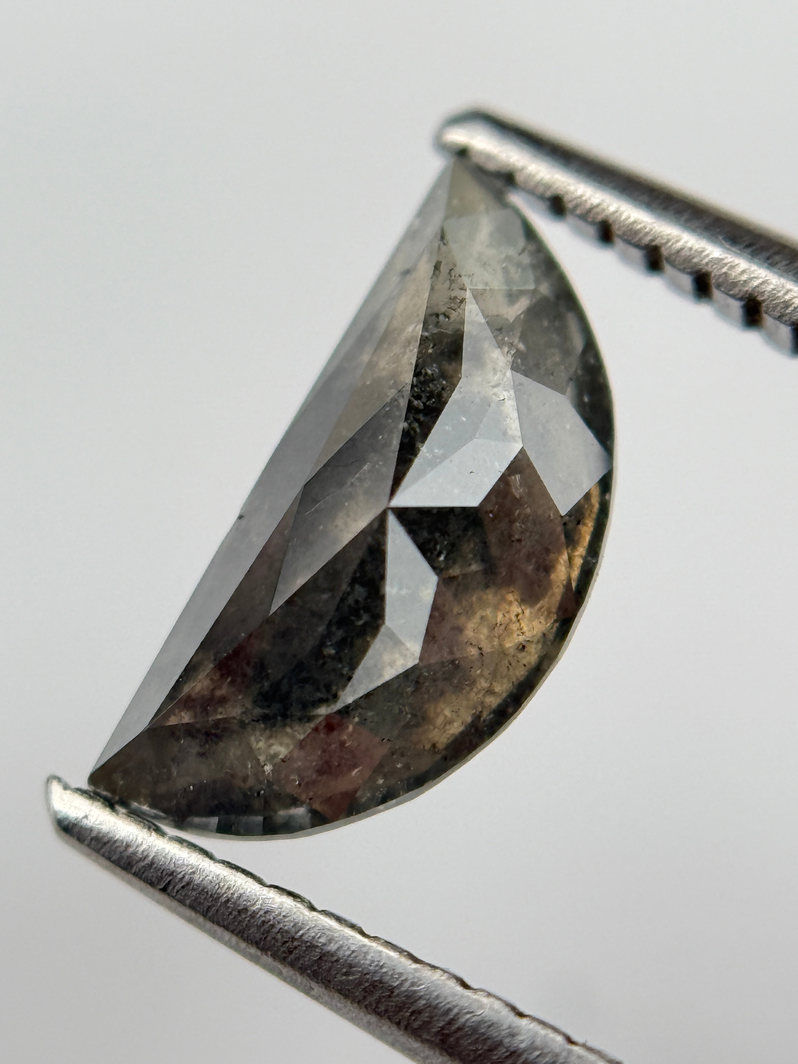 1.33 Ct Half Moon Rose Cut Grey Natural Salt and Pepper Diamond
