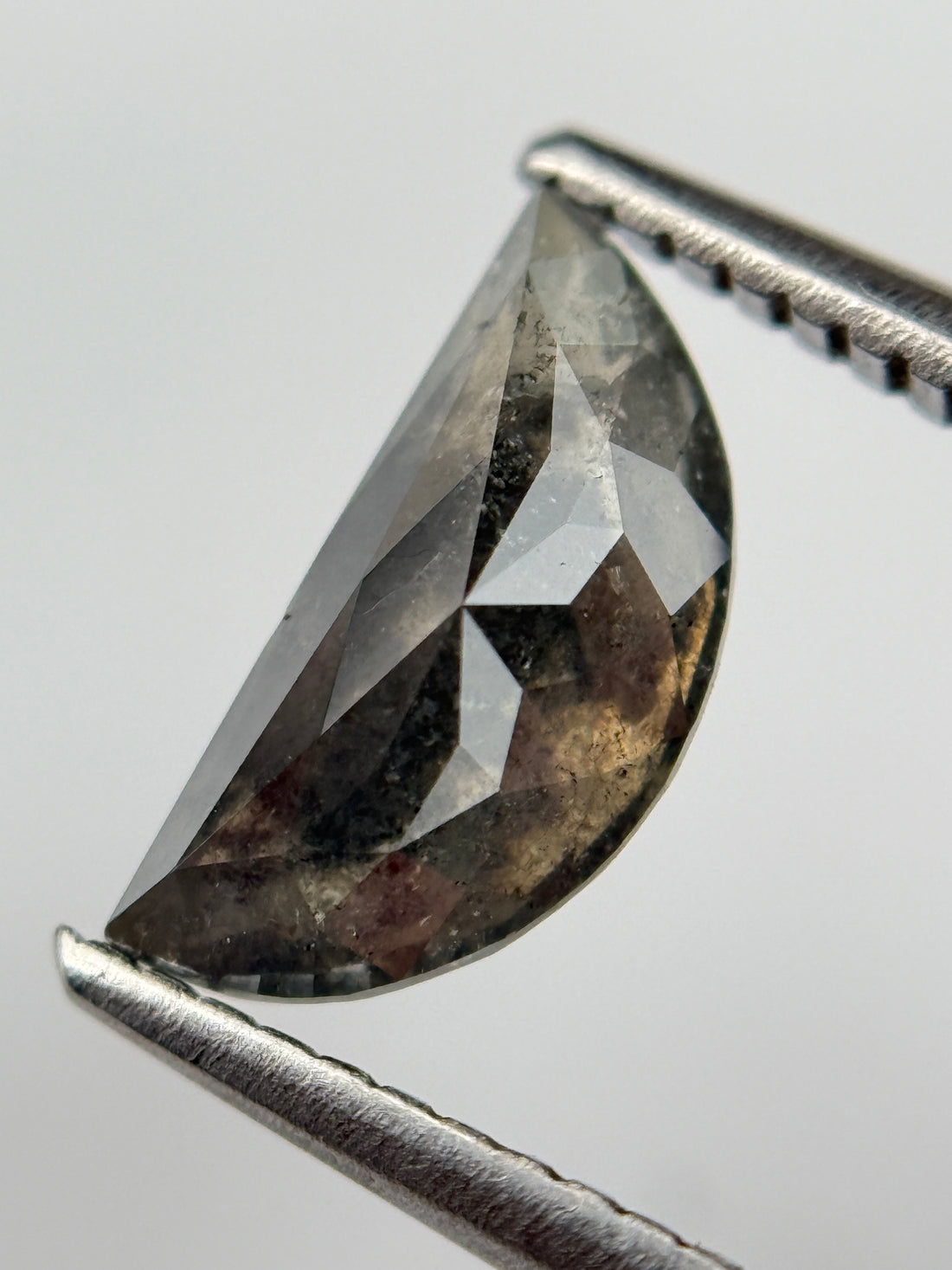1.33 Ct Half Moon Rose Cut Grey Natural Salt and Pepper Diamond