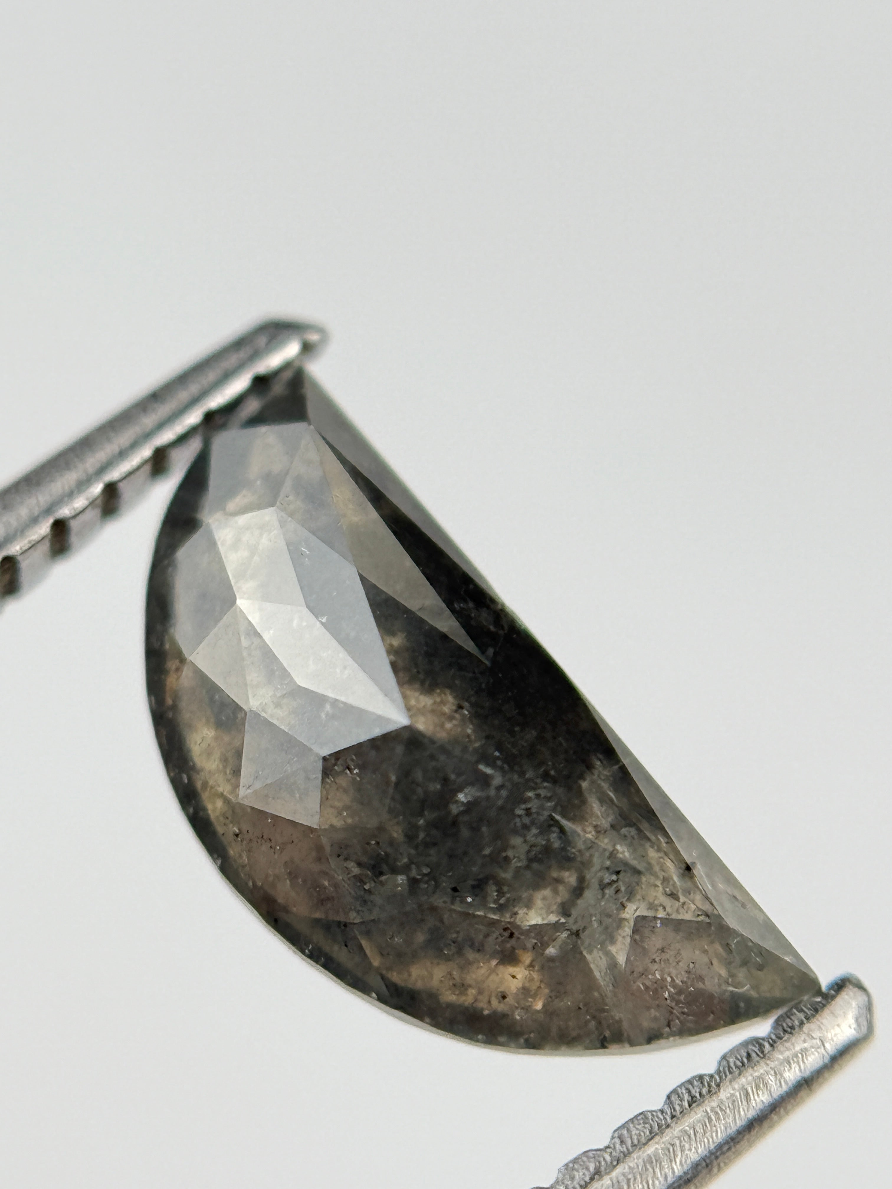 1.33 Ct Half Moon Rose Cut Grey Natural Salt and Pepper Diamond