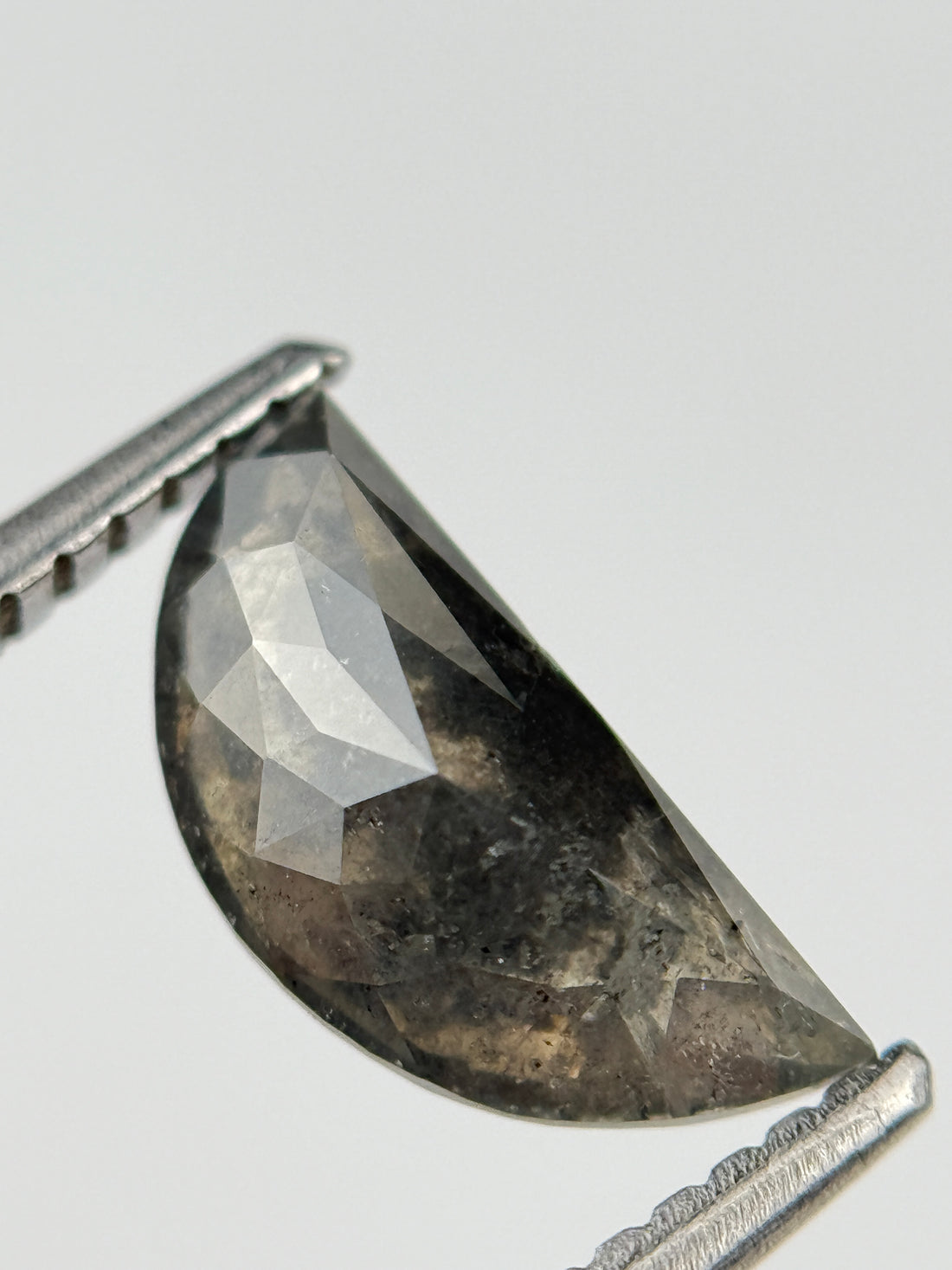 1.33 Ct Half Moon Rose Cut Grey Natural Salt and Pepper Diamond