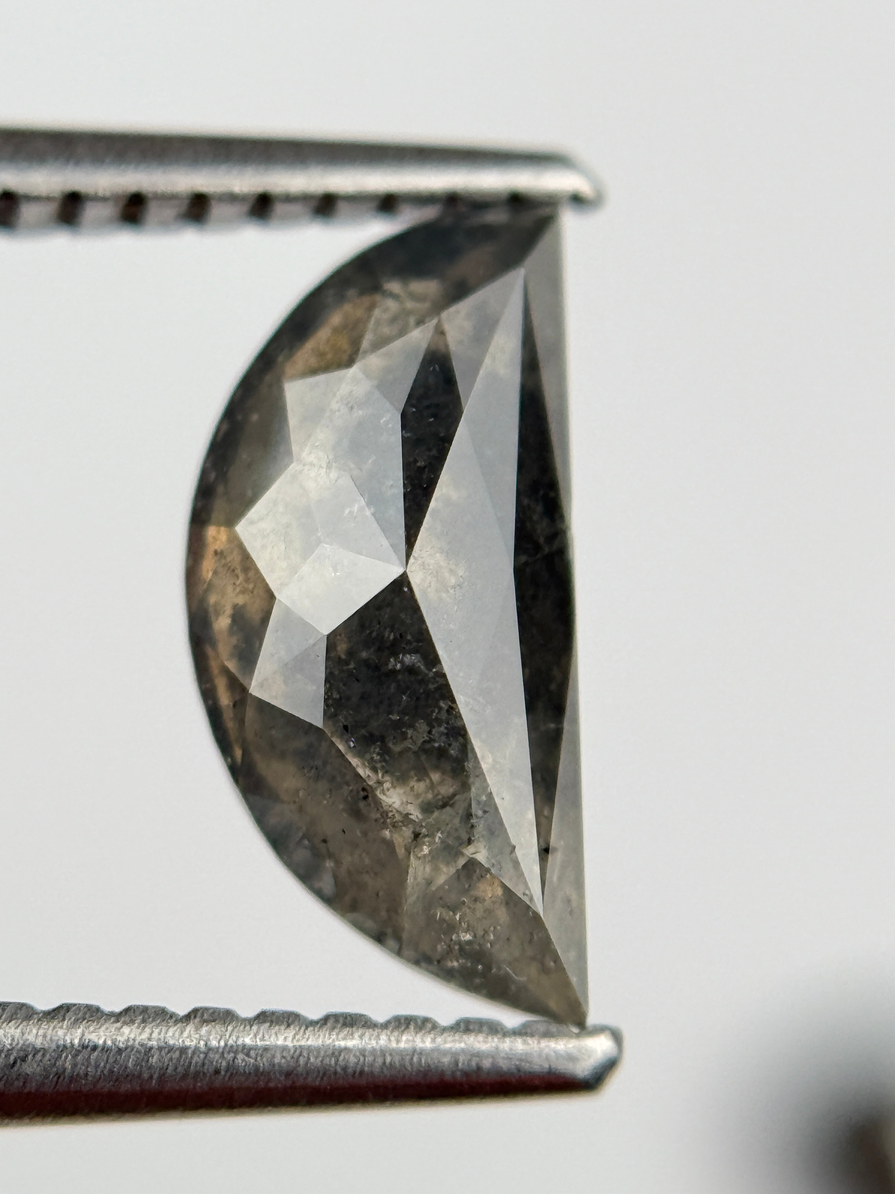 1.33 Ct Half Moon Rose Cut Grey Natural Salt and Pepper Diamond