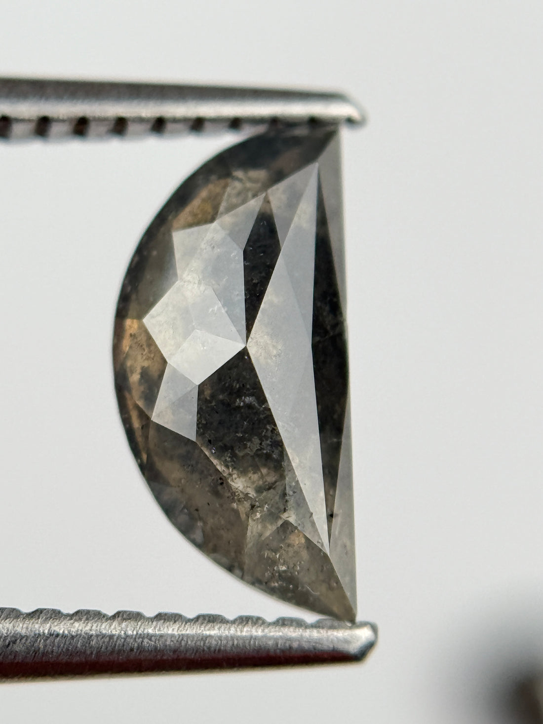 1.33 Ct Half Moon Rose Cut Grey Natural Salt and Pepper Diamond