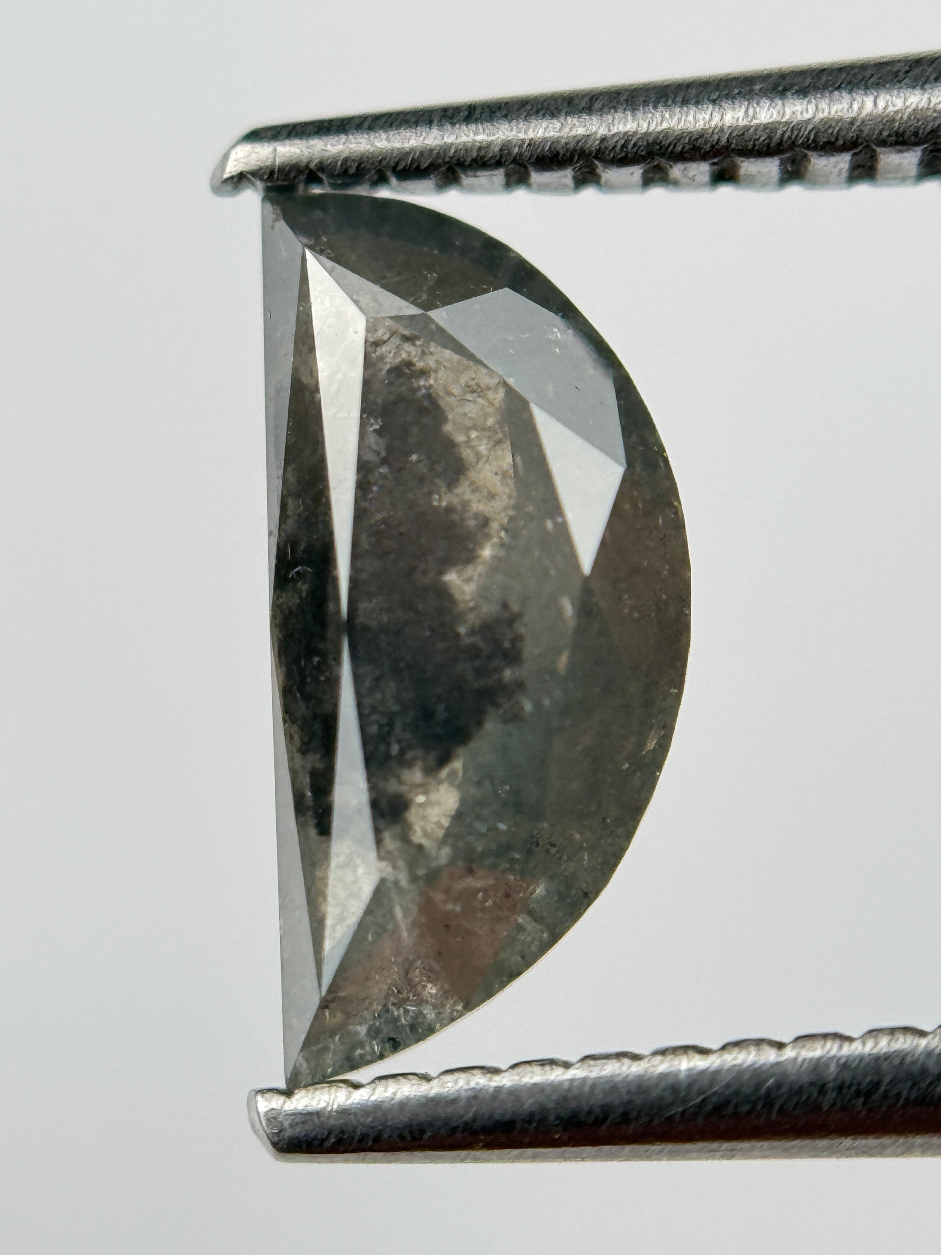 1.33 Ct Half Moon Rose Cut Grey Natural Salt and Pepper Diamond