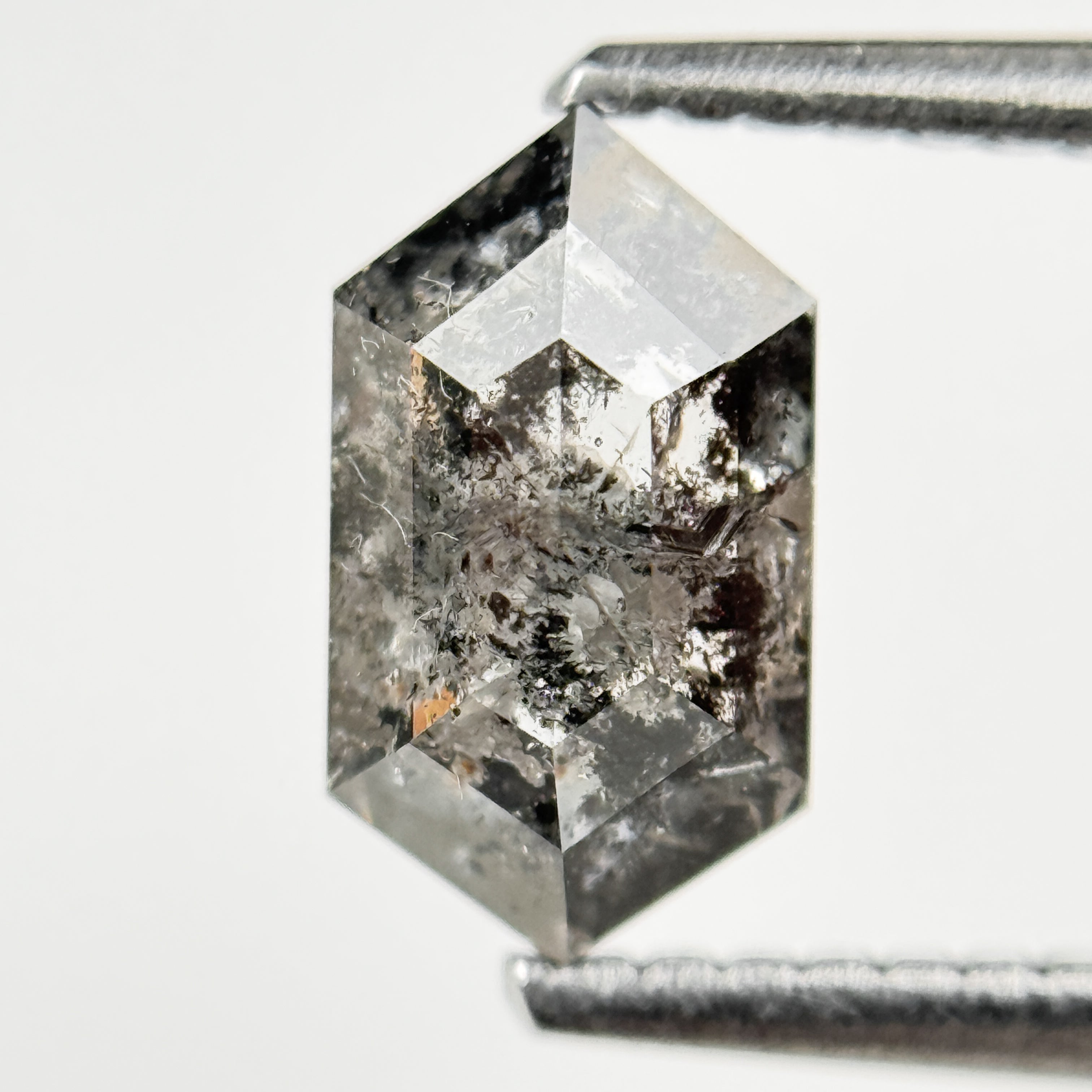 1.29 Ct Hexagon Rose Cut Grey Natural Salt and Pepper Diamond