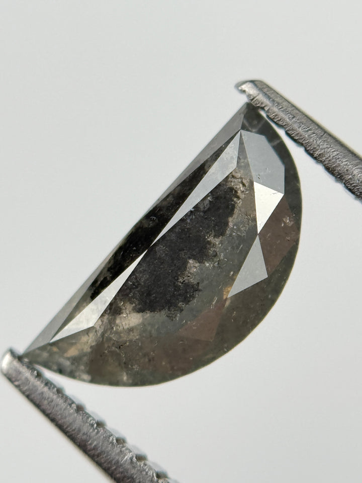 1.33 Ct Half Moon Rose Cut Grey Natural Salt and Pepper Diamond