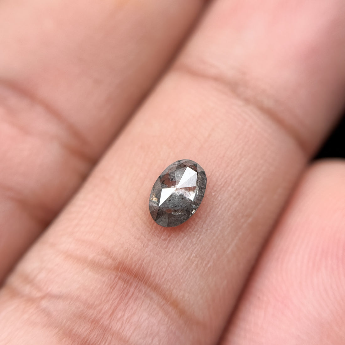 0.41 Ct Oval Rose Cut Grey Natural Salt and Pepper Diamond