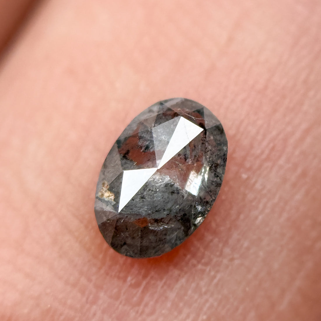 0.41 Ct Oval Rose Cut Grey Natural Salt and Pepper Diamond