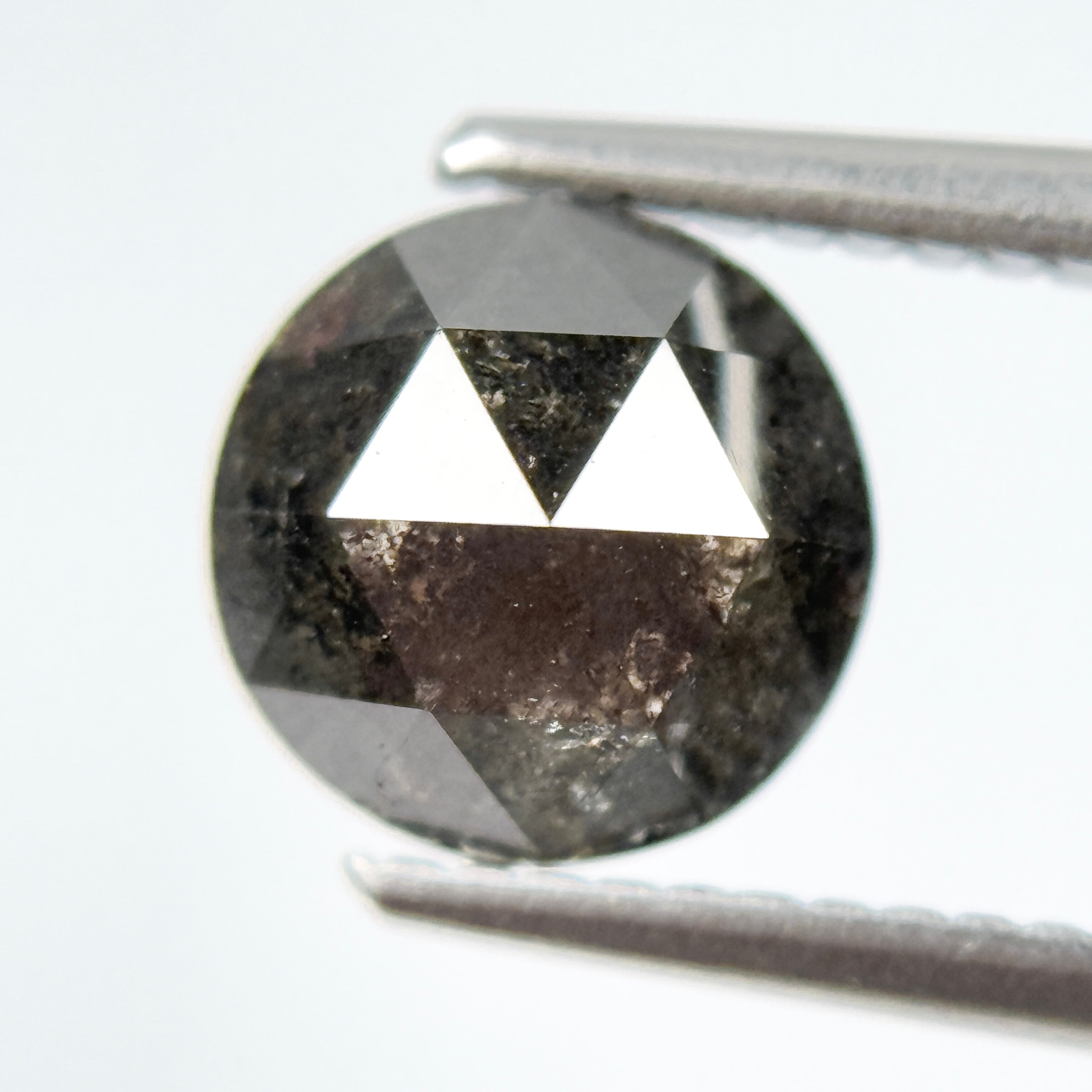 2.04 Ct Round Rose Cut Black Natural Salt and Pepper Diamond
