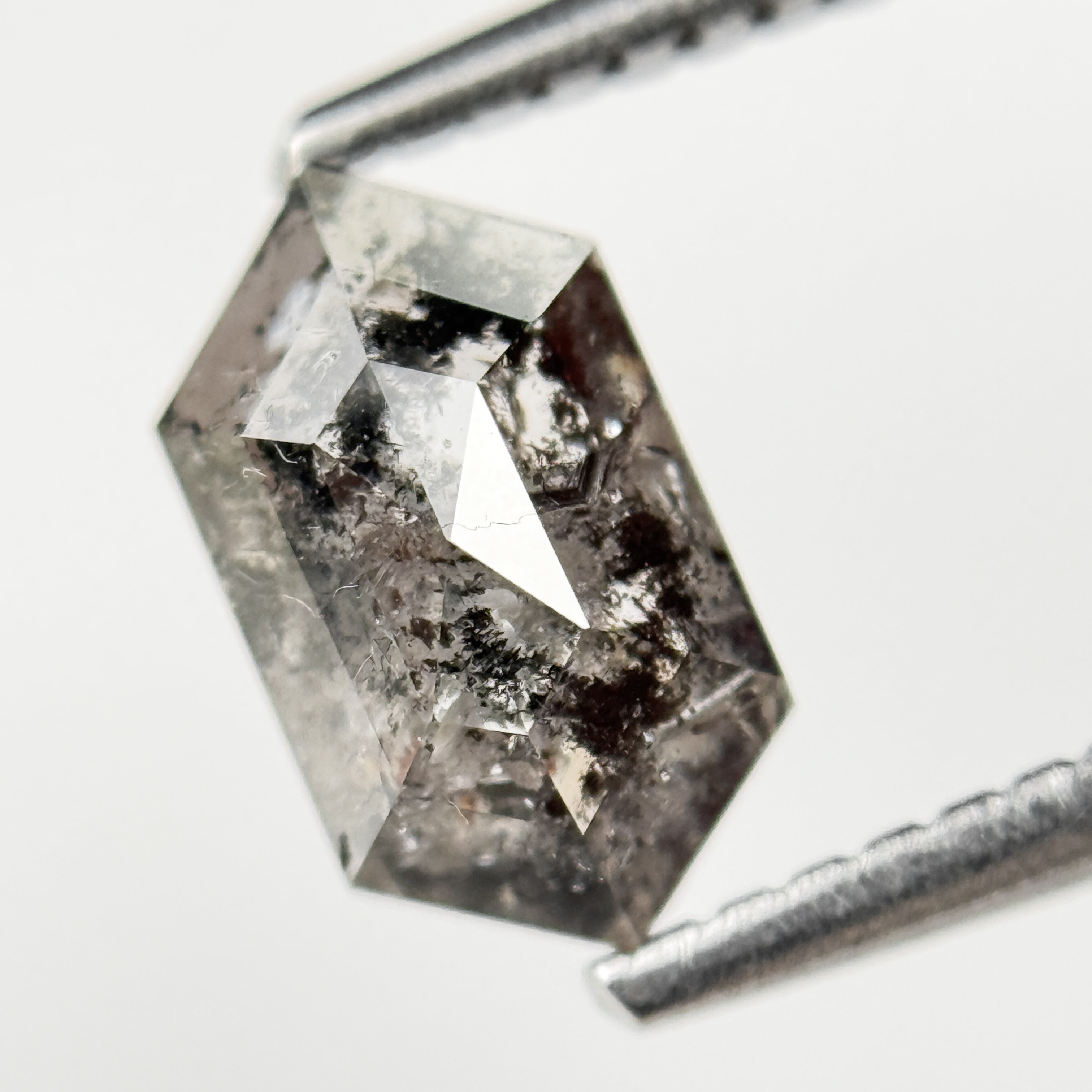 1.29 Ct Hexagon Rose Cut Grey Natural Salt and Pepper Diamond