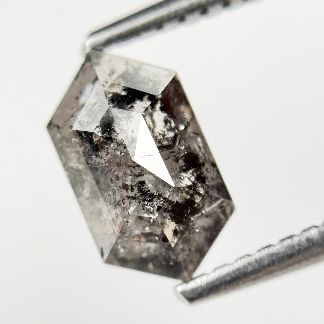 1.29 Ct Hexagon Rose Cut Grey Natural Salt and Pepper Diamond