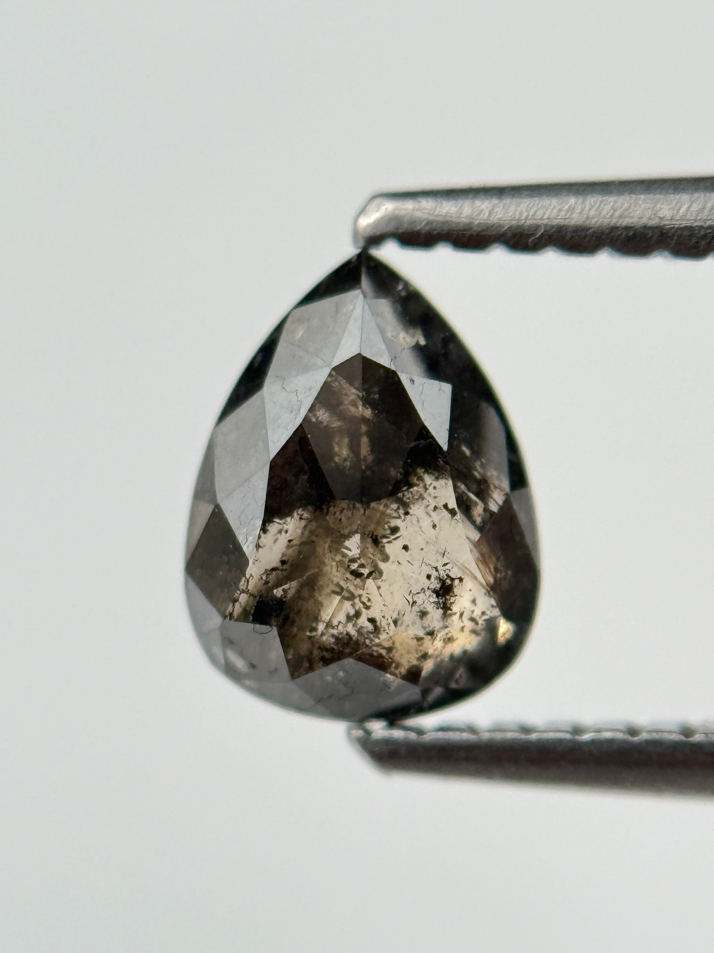 0.36 Ct Pear Rose Cut Black Natural Salt and Pepper Diamond