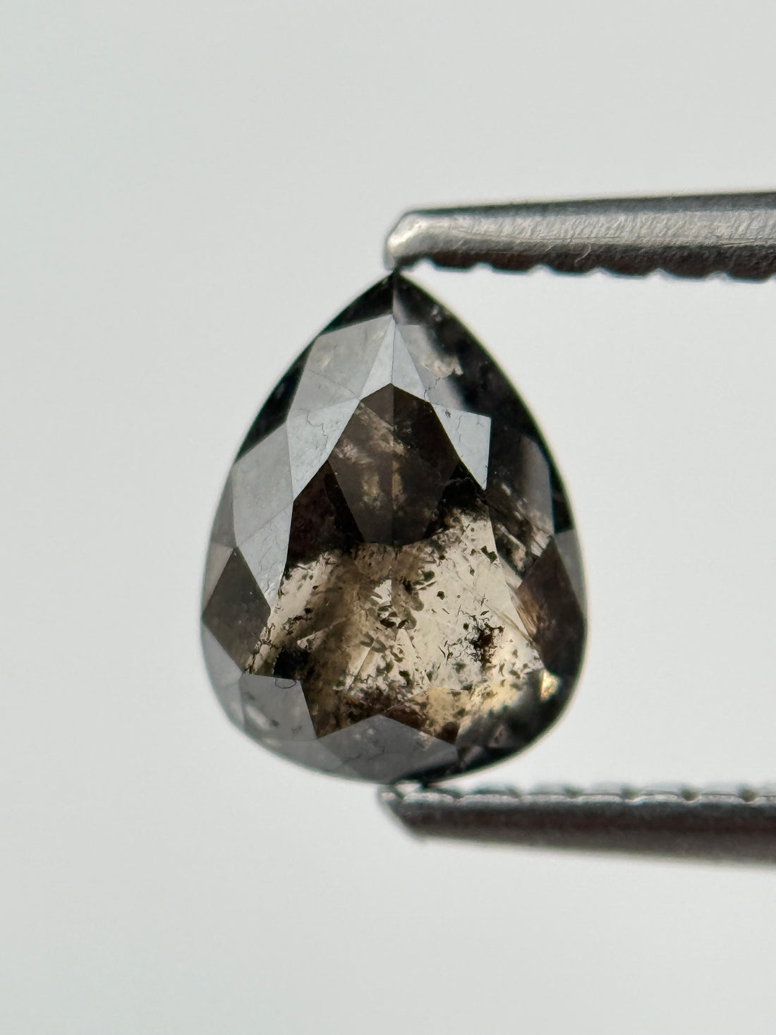 0.36 Ct Pear Rose Cut Black Natural Salt and Pepper Diamond