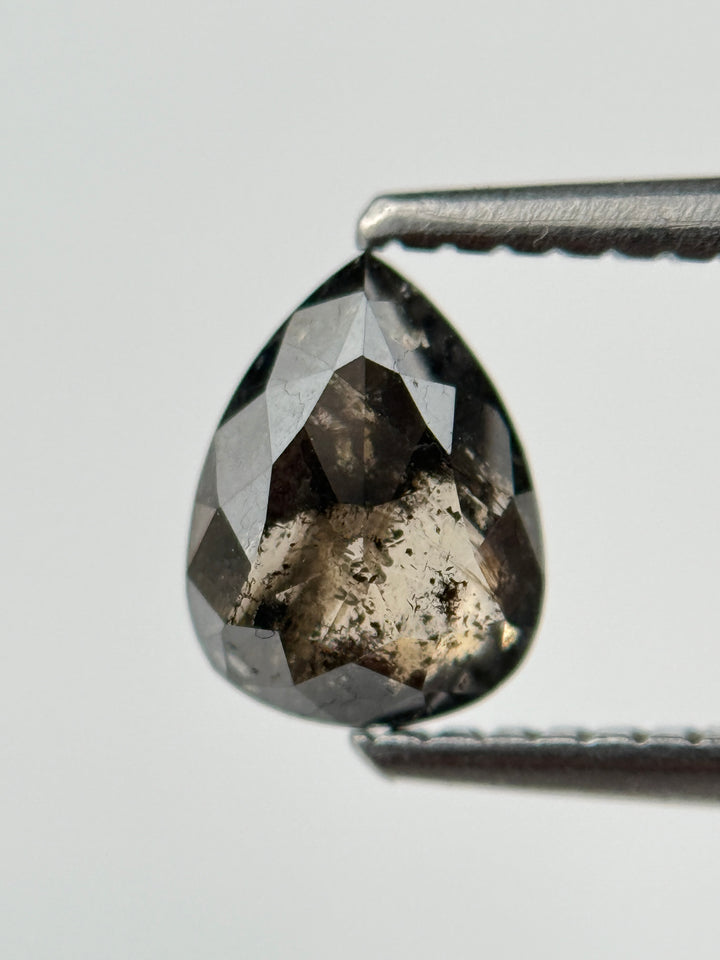 0.36 Ct Pear Rose Cut Black Natural Salt and Pepper Diamond
