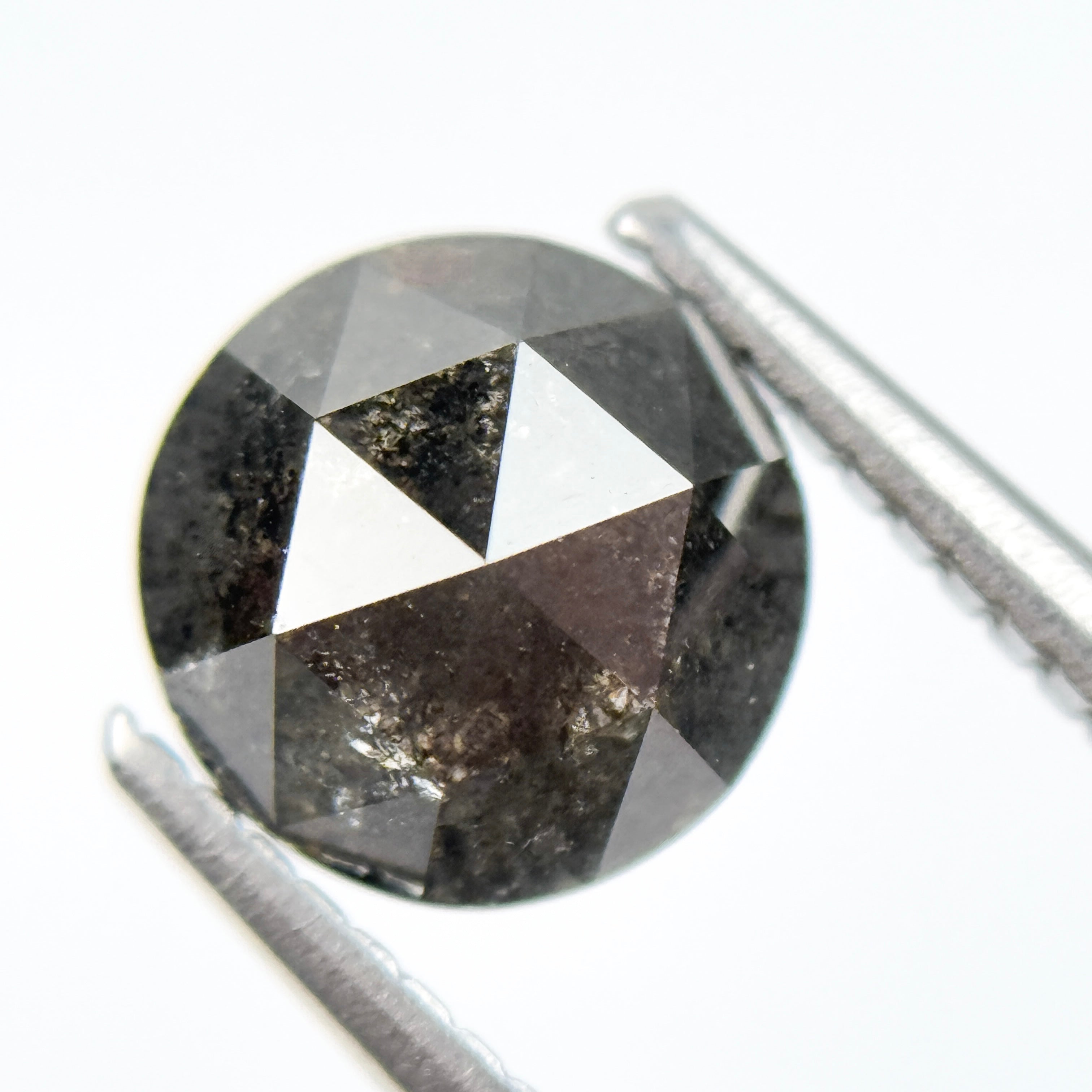 2.04 Ct Round Rose Cut Black Natural Salt and Pepper Diamond