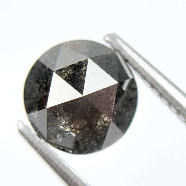 2.04 Ct Round Rose Cut Black Natural Salt and Pepper Diamond