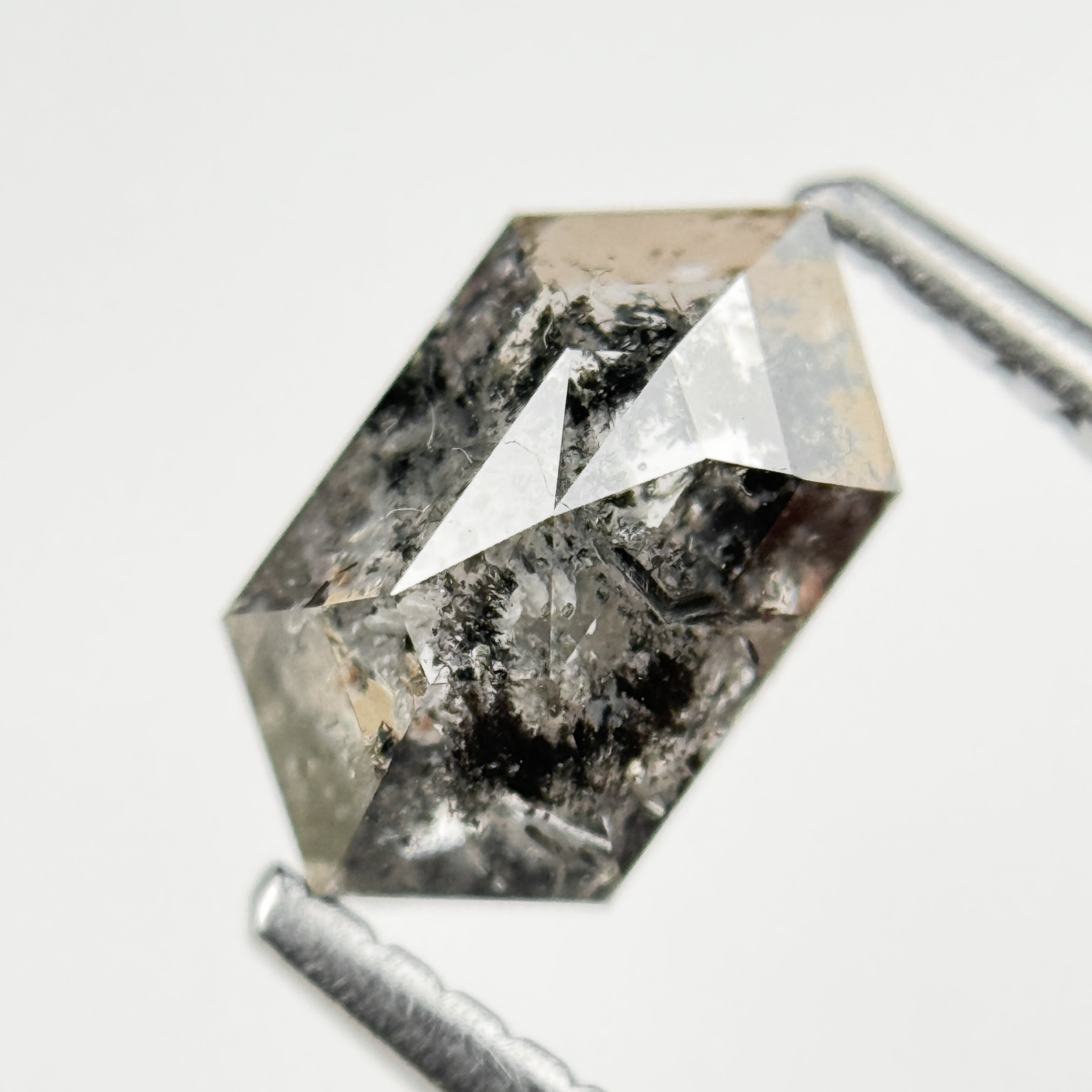 1.29 Ct Hexagon Rose Cut Grey Natural Salt and Pepper Diamond