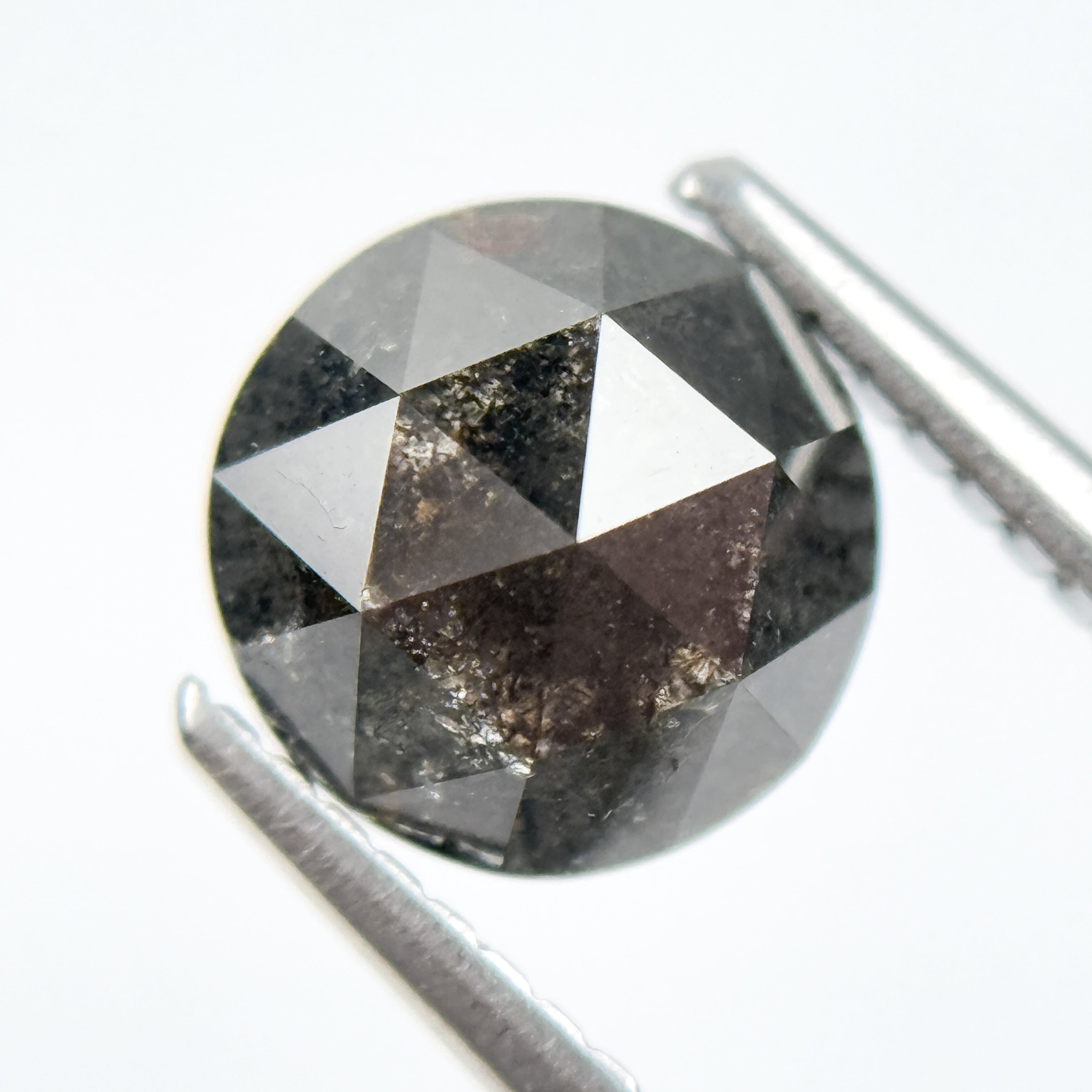 2.04 Ct Round Rose Cut Black Natural Salt and Pepper Diamond