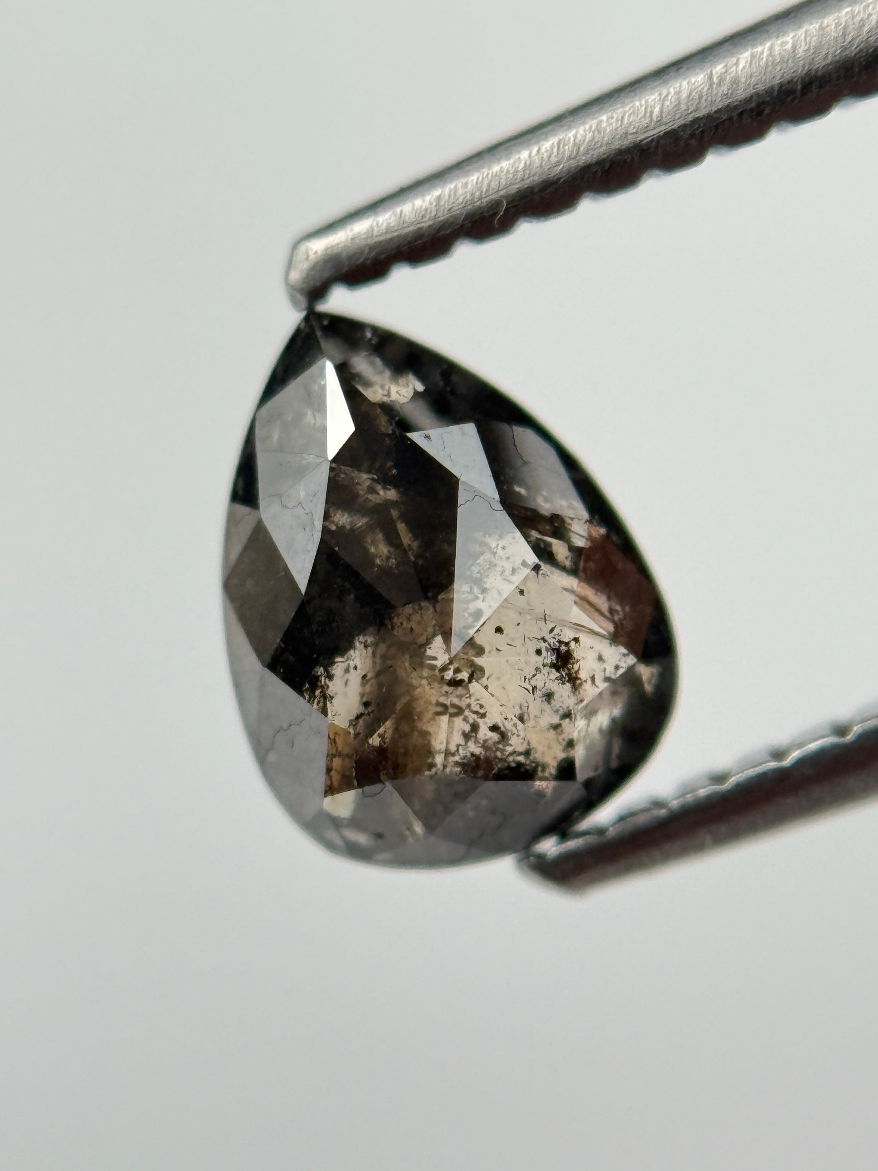 0.36 Ct Pear Rose Cut Black Natural Salt and Pepper Diamond