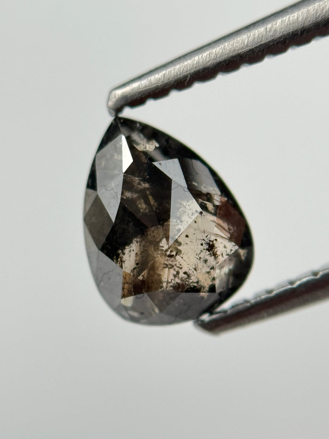 0.36 Ct Pear Rose Cut Black Natural Salt and Pepper Diamond