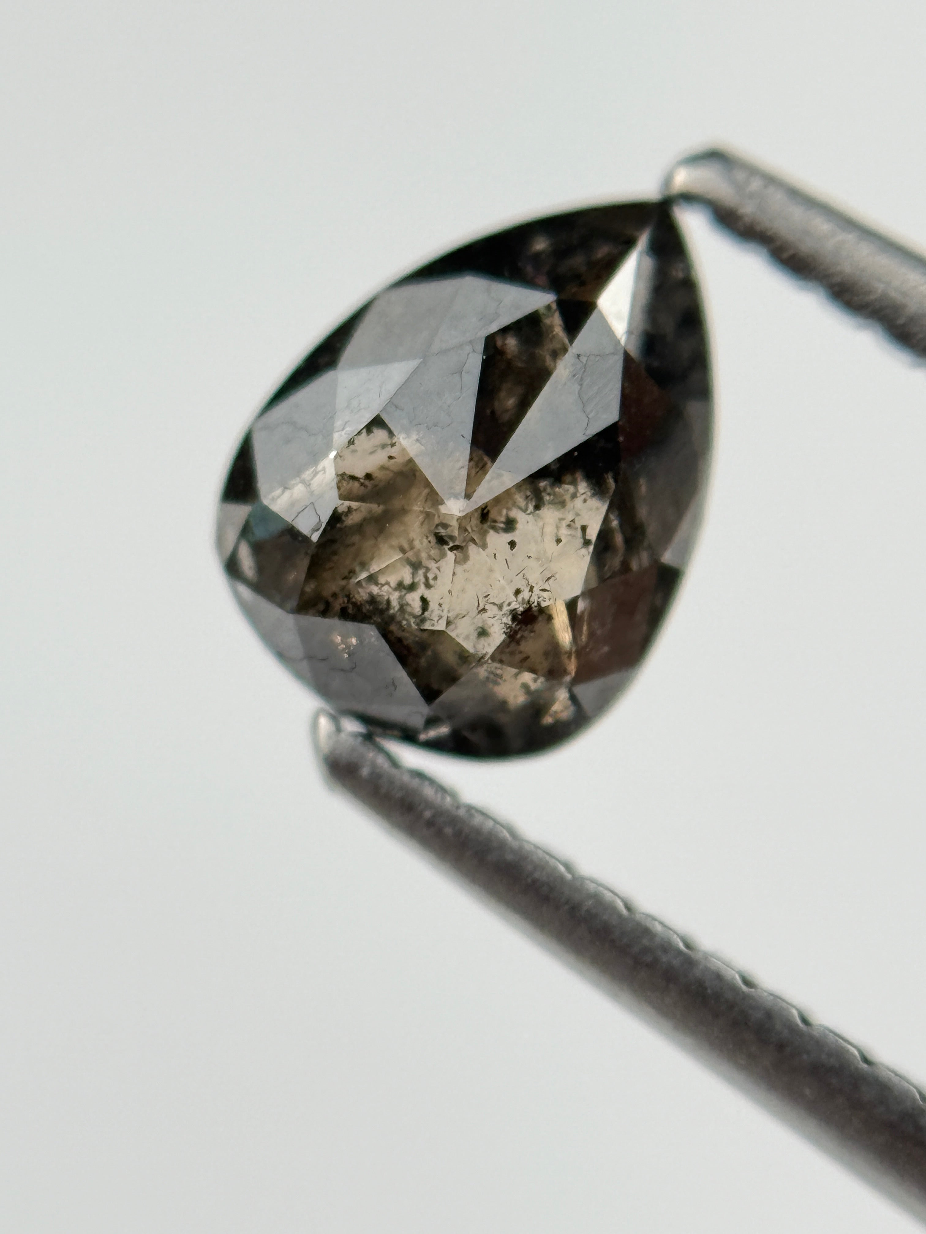 0.36 Ct Pear Rose Cut Black Natural Salt and Pepper Diamond