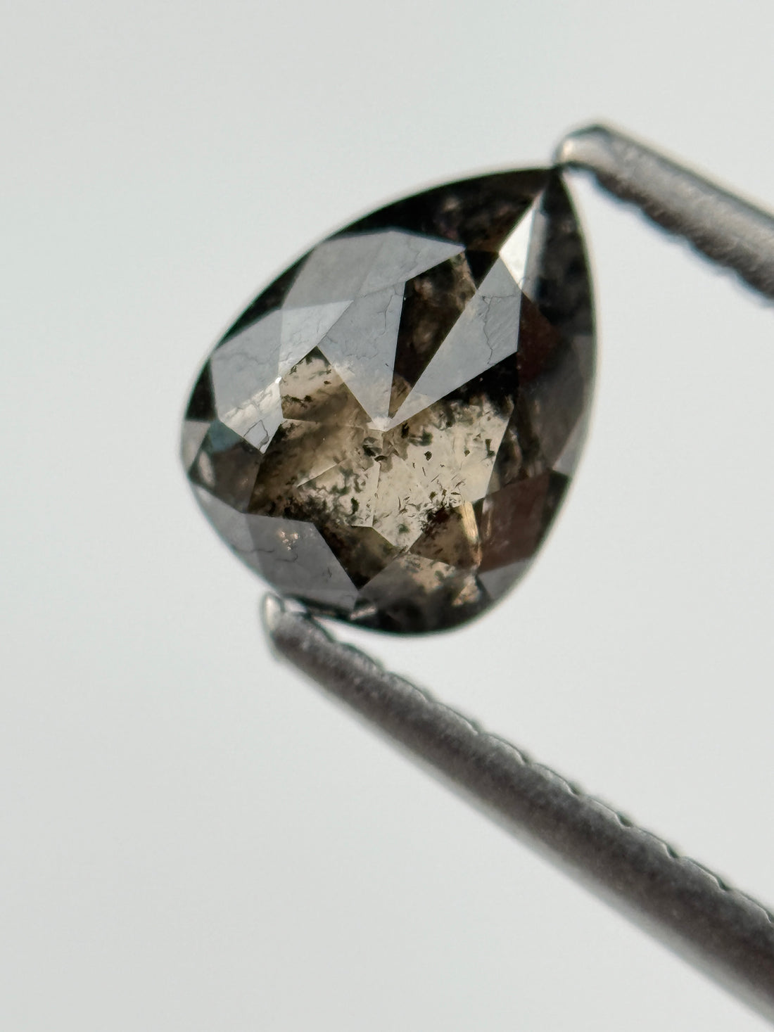 0.36 Ct Pear Rose Cut Black Natural Salt and Pepper Diamond