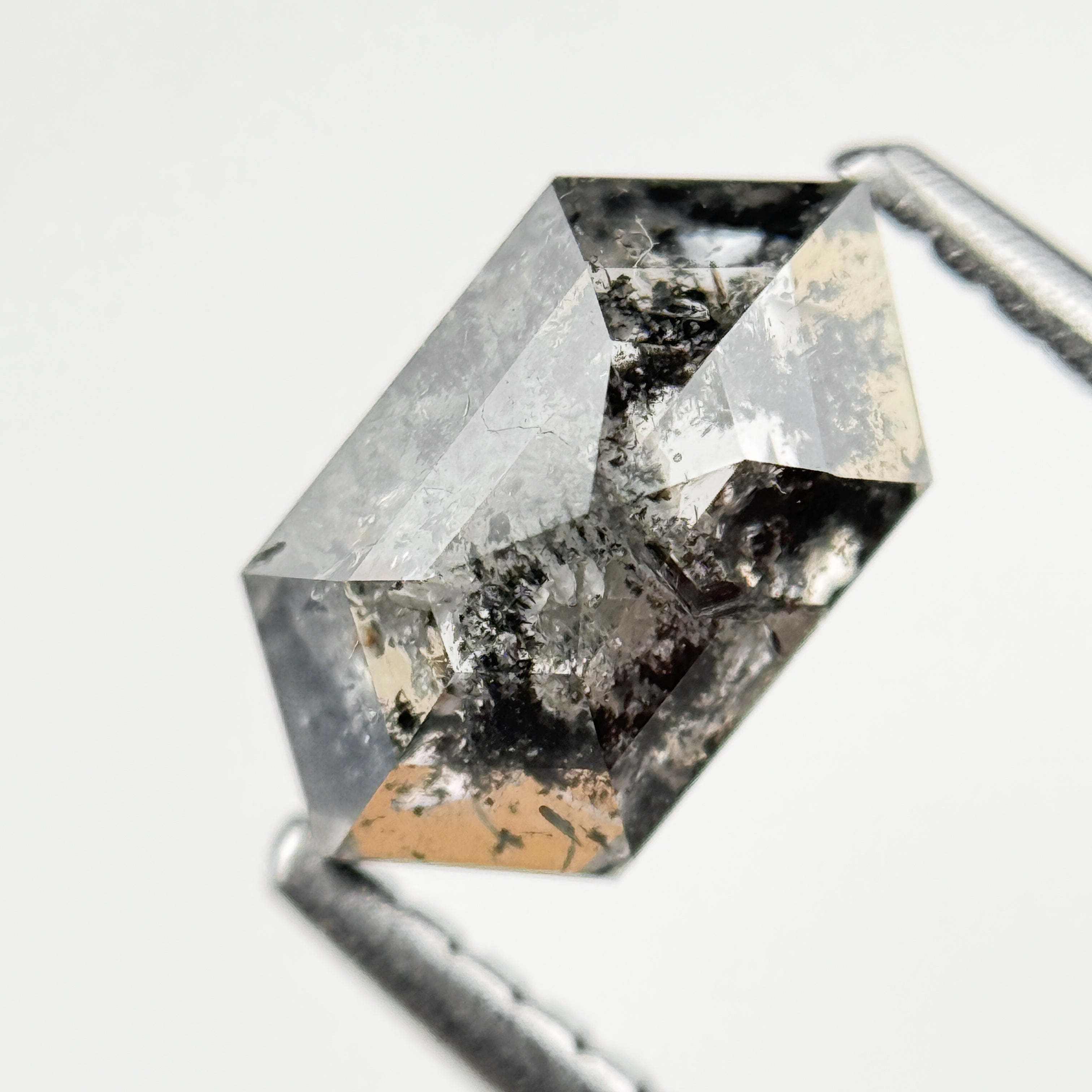1.29 Ct Hexagon Rose Cut Grey Natural Salt and Pepper Diamond