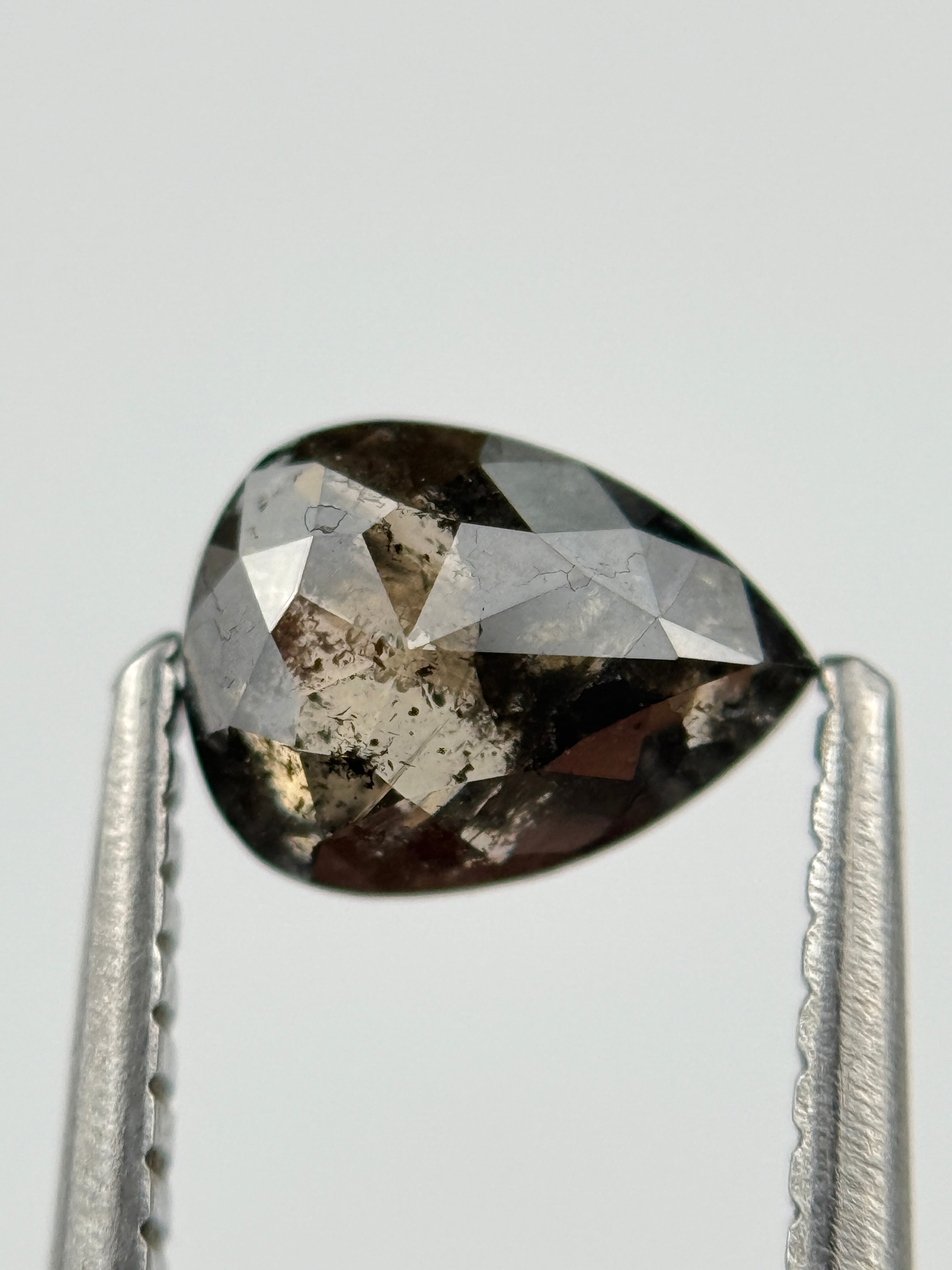 0.36 Ct Pear Rose Cut Black Natural Salt and Pepper Diamond