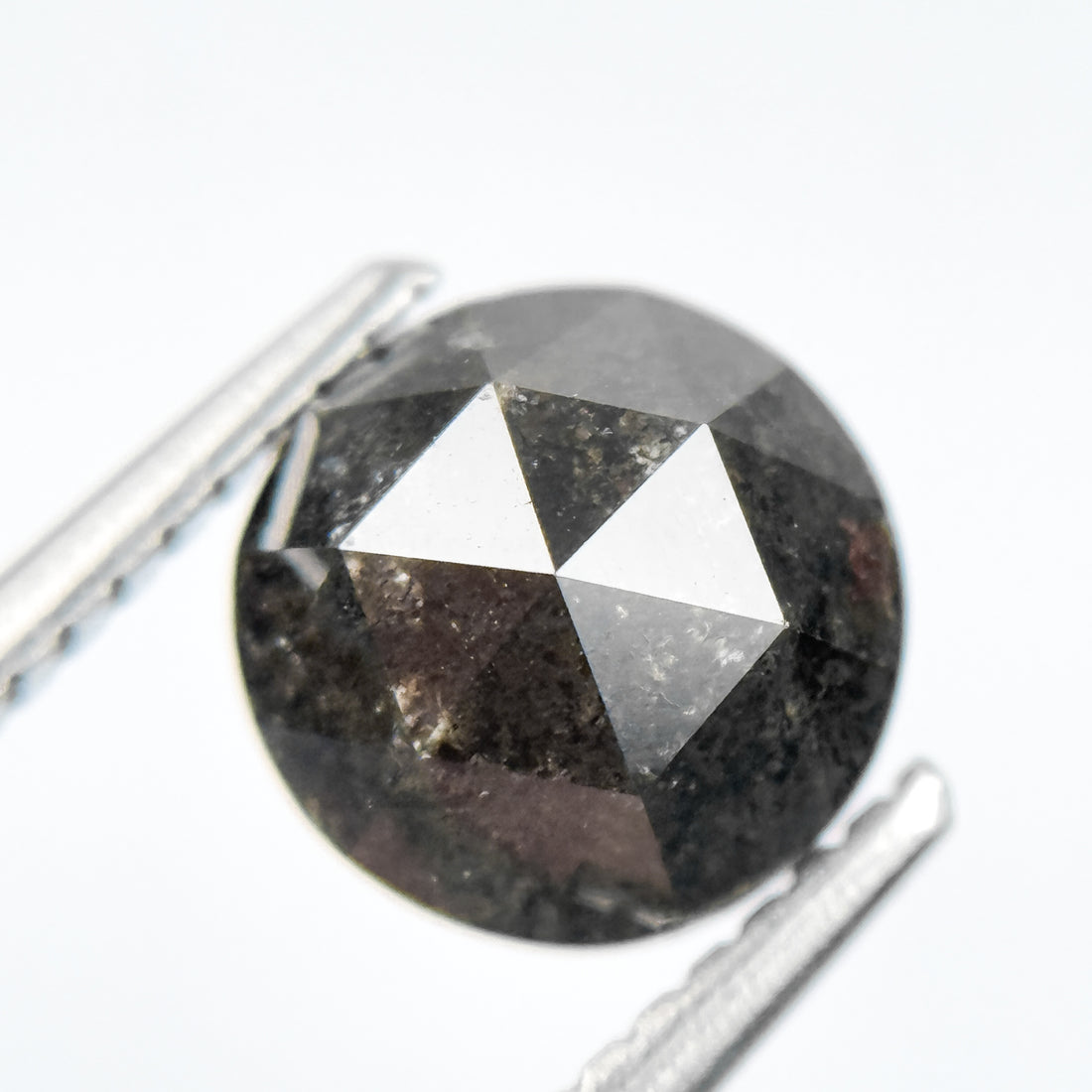 2.04 Ct Round Rose Cut Black Natural Salt and Pepper Diamond