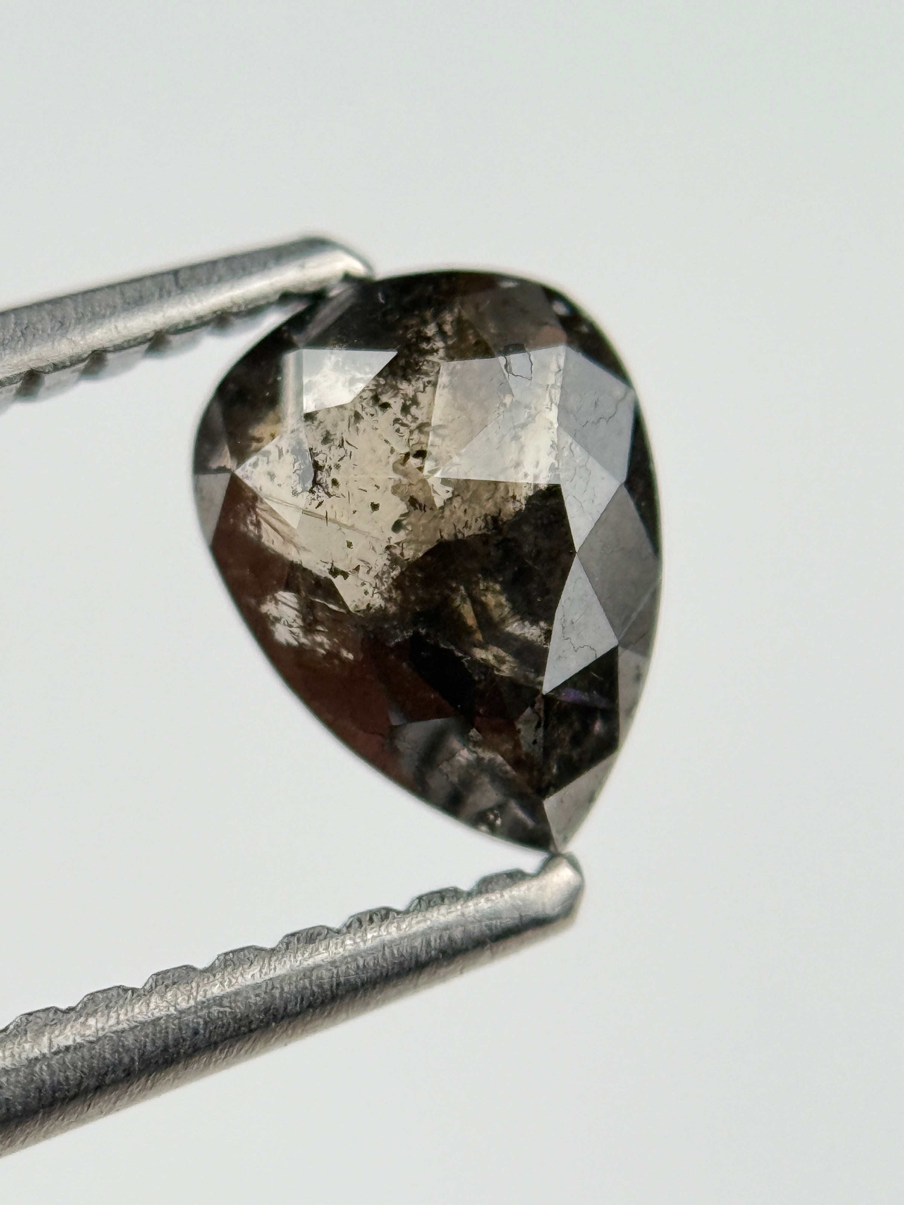 0.36 Ct Pear Rose Cut Black Natural Salt and Pepper Diamond