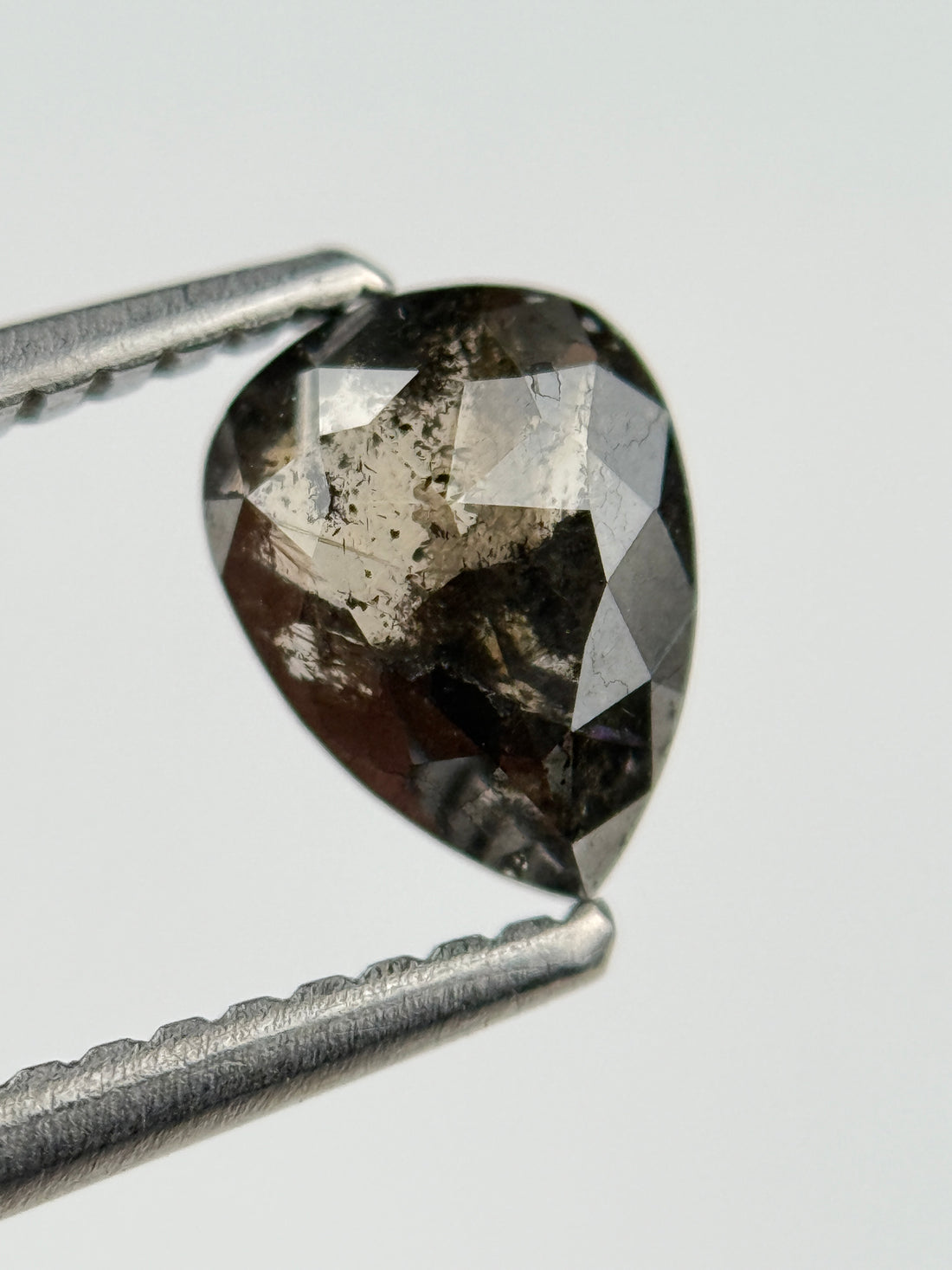 0.36 Ct Pear Rose Cut Black Natural Salt and Pepper Diamond
