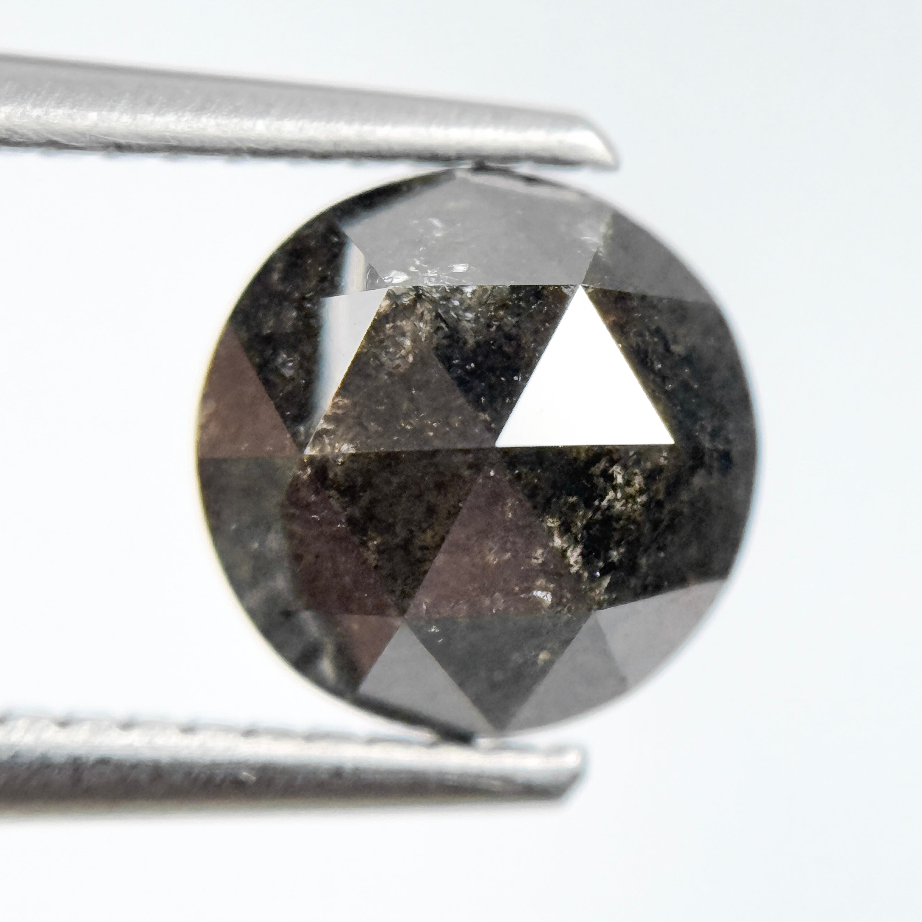 2.04 Ct Round Rose Cut Black Natural Salt and Pepper Diamond