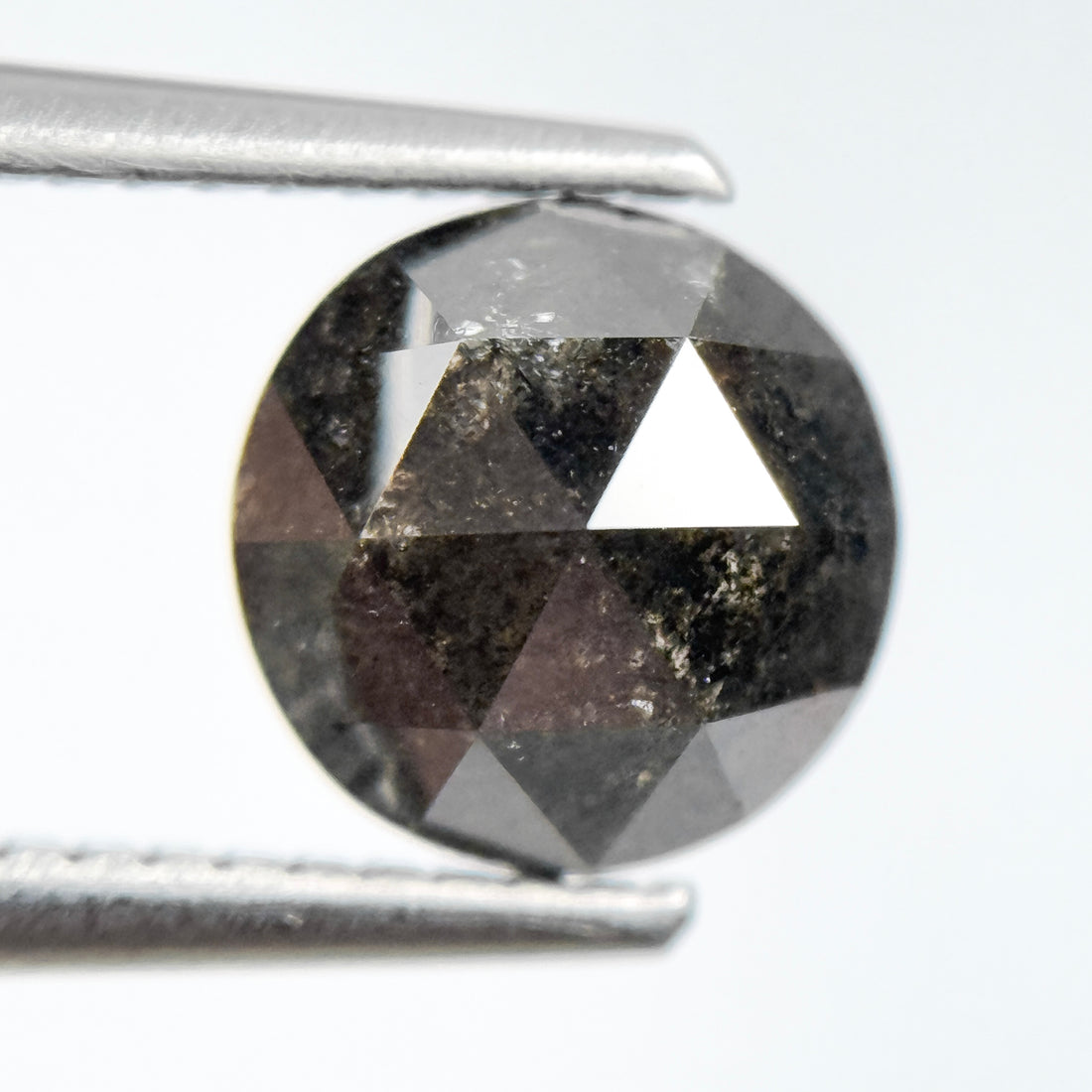 2.04 Ct Round Rose Cut Black Natural Salt and Pepper Diamond