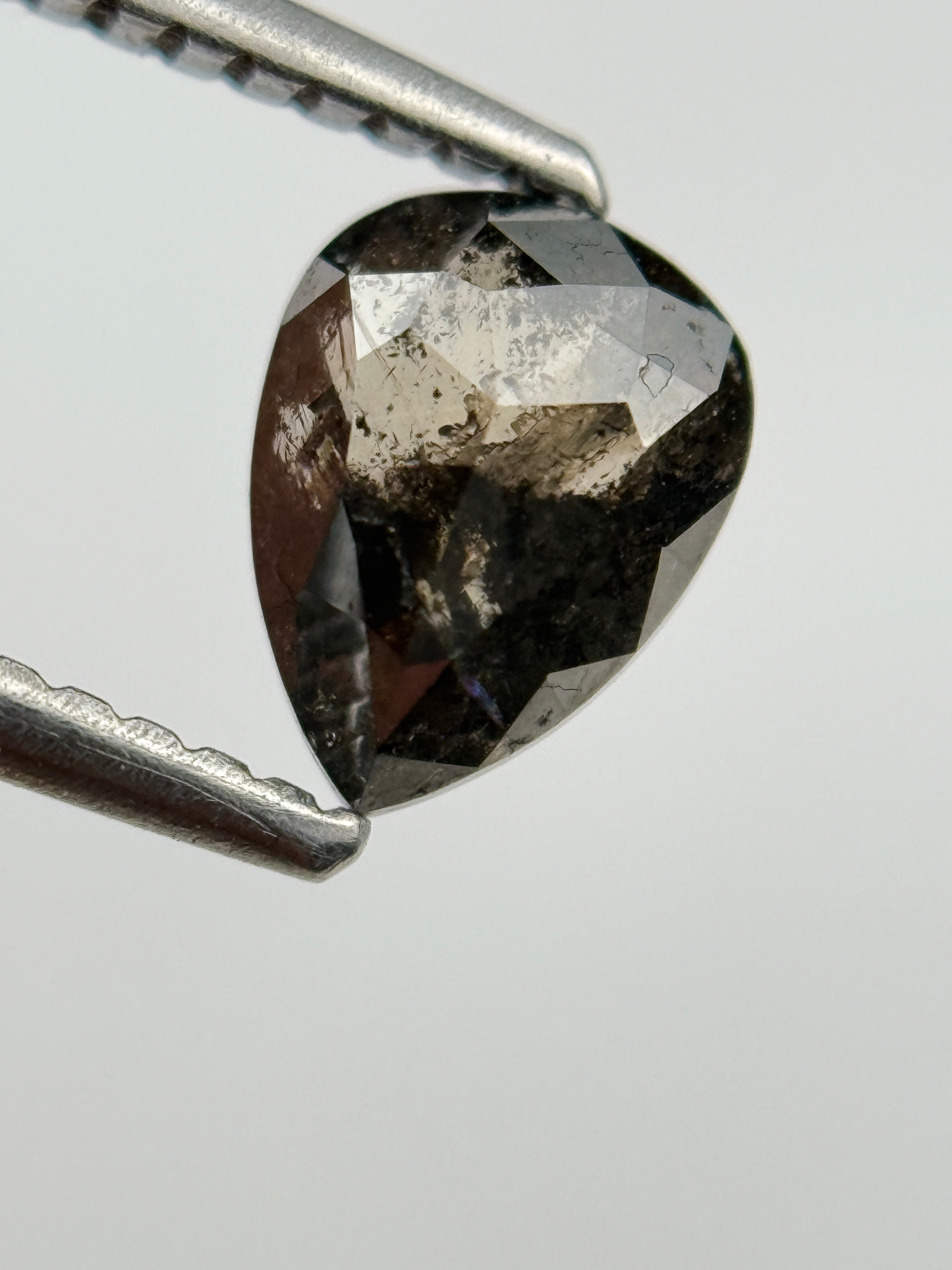 0.36 Ct Pear Rose Cut Black Natural Salt and Pepper Diamond