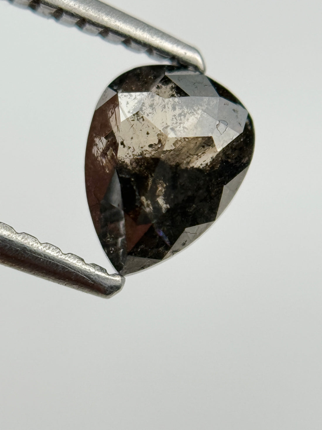 0.36 Ct Pear Rose Cut Black Natural Salt and Pepper Diamond