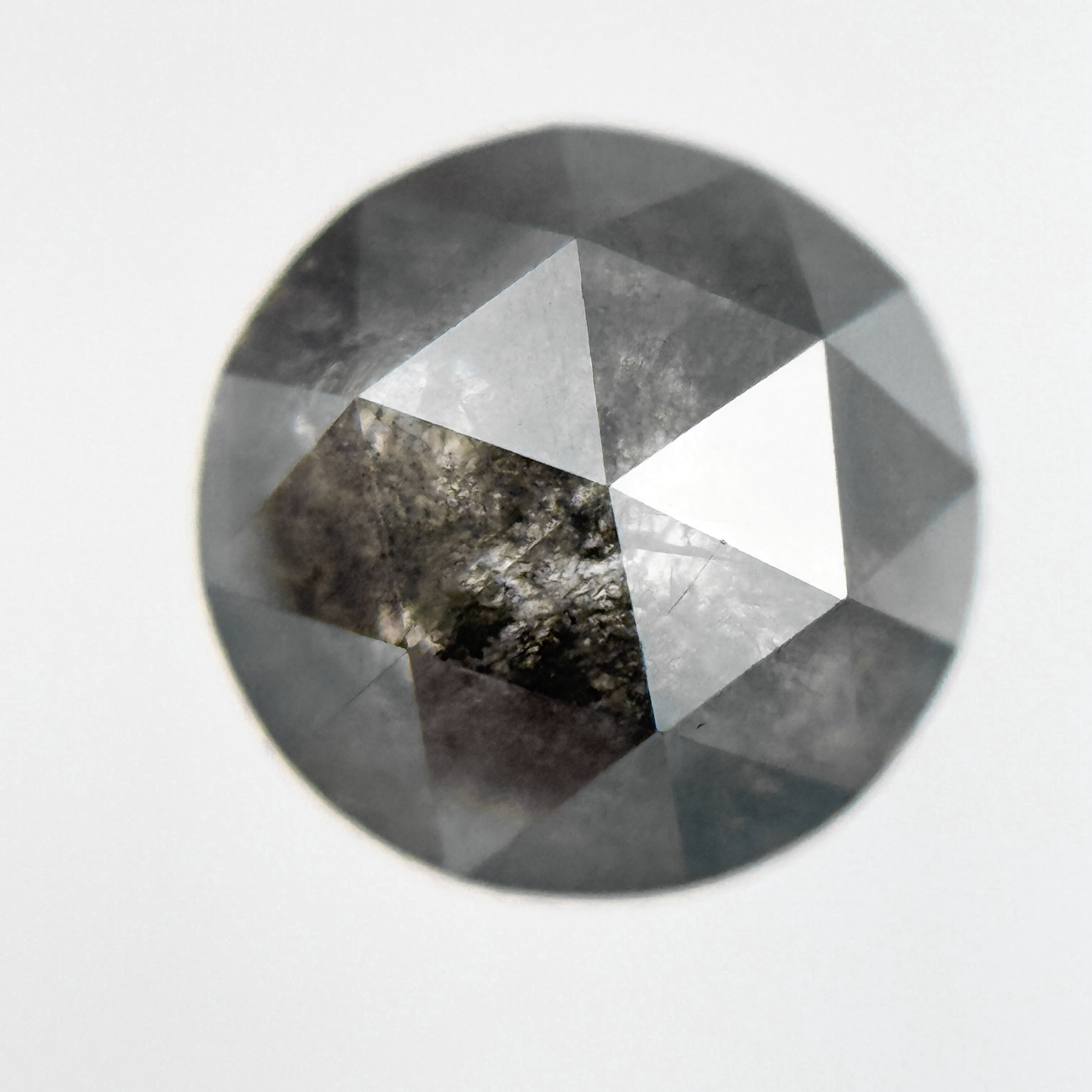 2.10 Ct Round Rose Cut Grey Natural Salt and Pepper Diamond