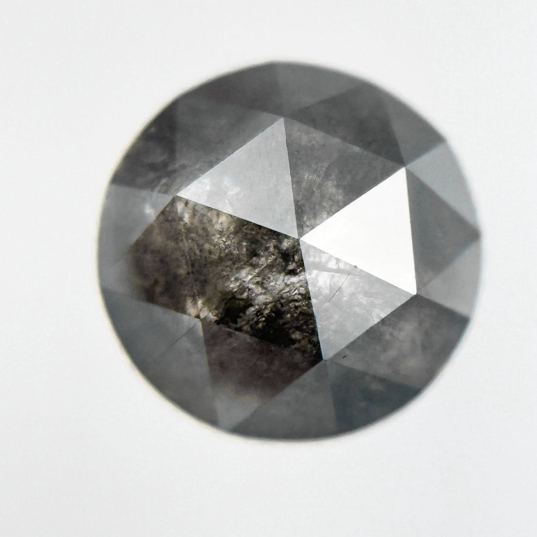 2.10 Ct Round Rose Cut Grey Natural Salt and Pepper Diamond