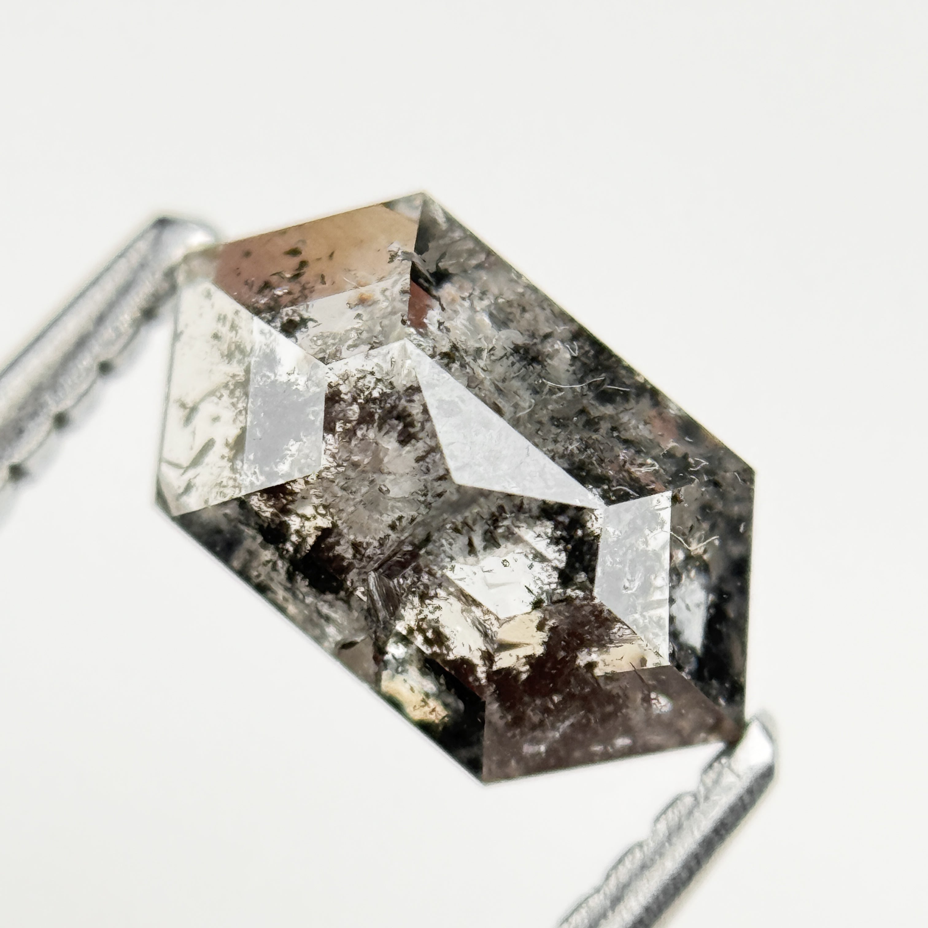1.29 Ct Hexagon Rose Cut Grey Natural Salt and Pepper Diamond