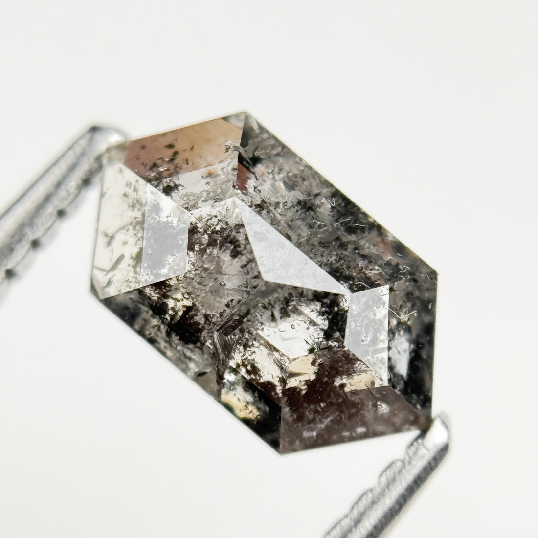 1.29 Ct Hexagon Rose Cut Grey Natural Salt and Pepper Diamond