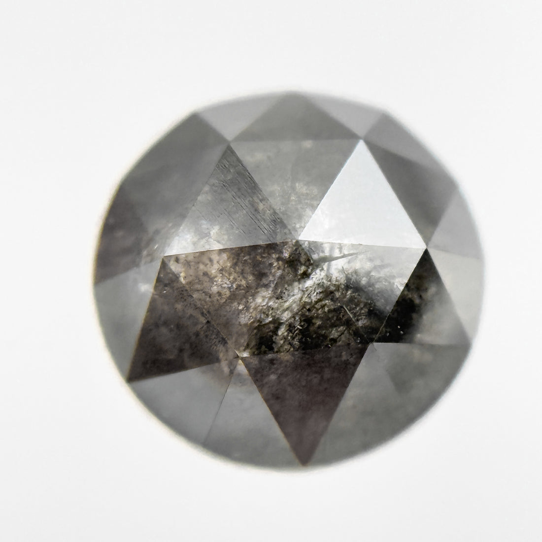 2.10 Ct Round Rose Cut Grey Natural Salt and Pepper Diamond