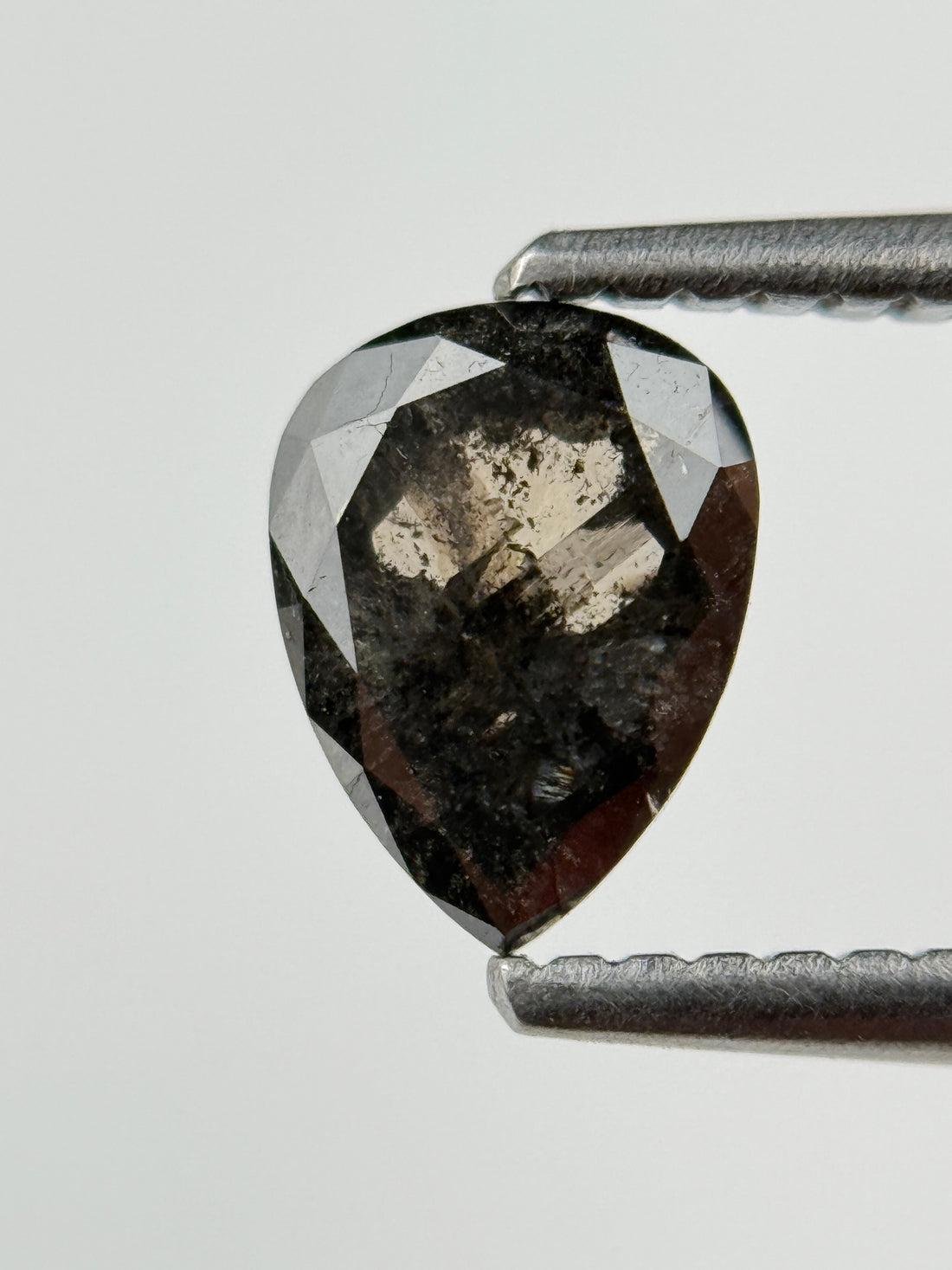 0.36 Ct Pear Rose Cut Black Natural Salt and Pepper Diamond